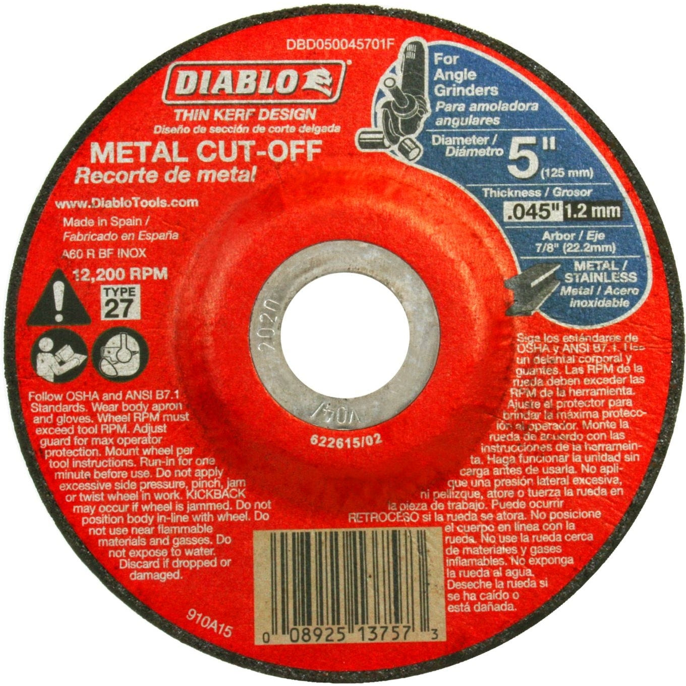 Diablo DBD050045701F 5 in. Type 27 Metal Cut-Off Disc (10-Pack)