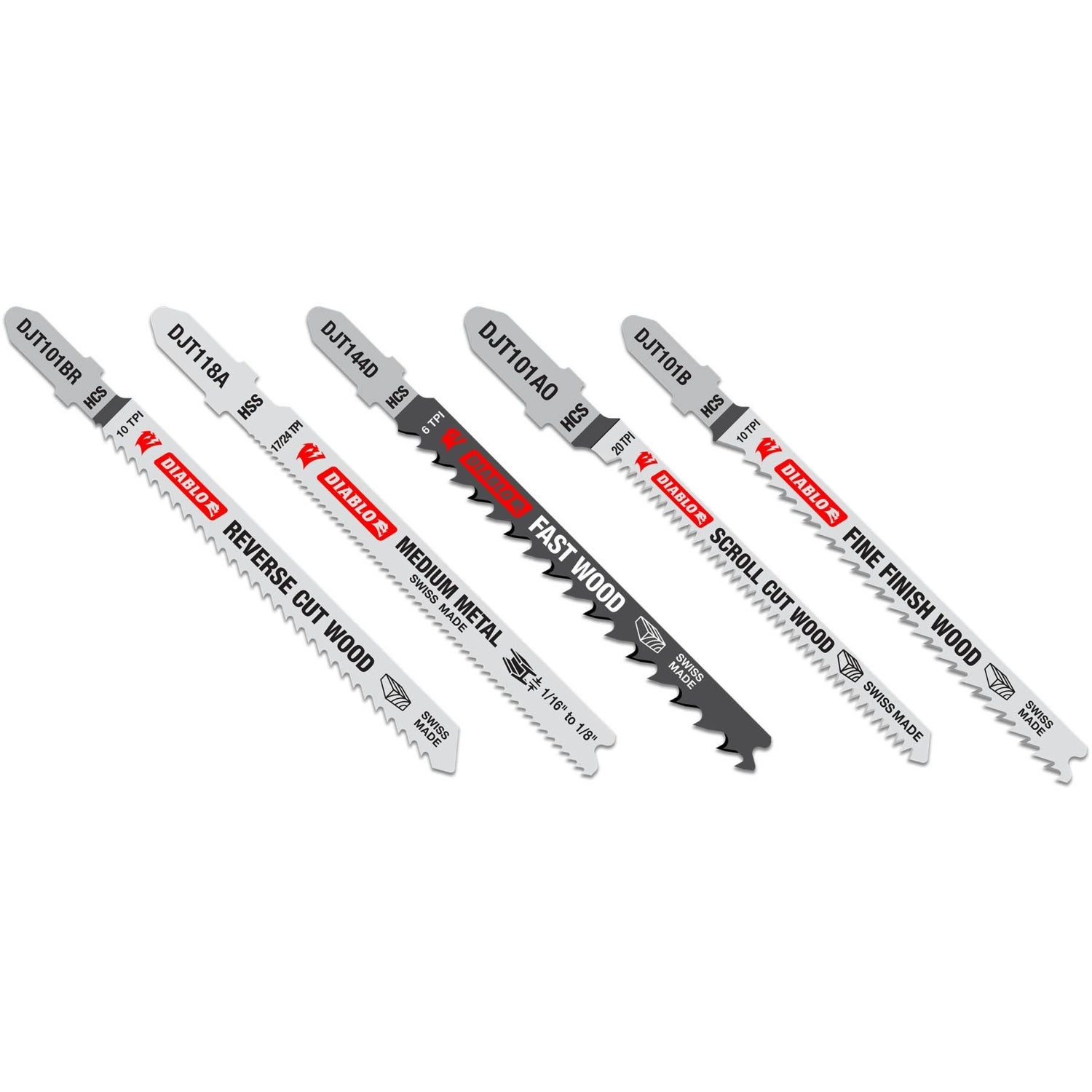 Diablo DJT5S High Carbon Steel/High Speed Steel T-Shank Jig Saw Blade 5-Piece Set
