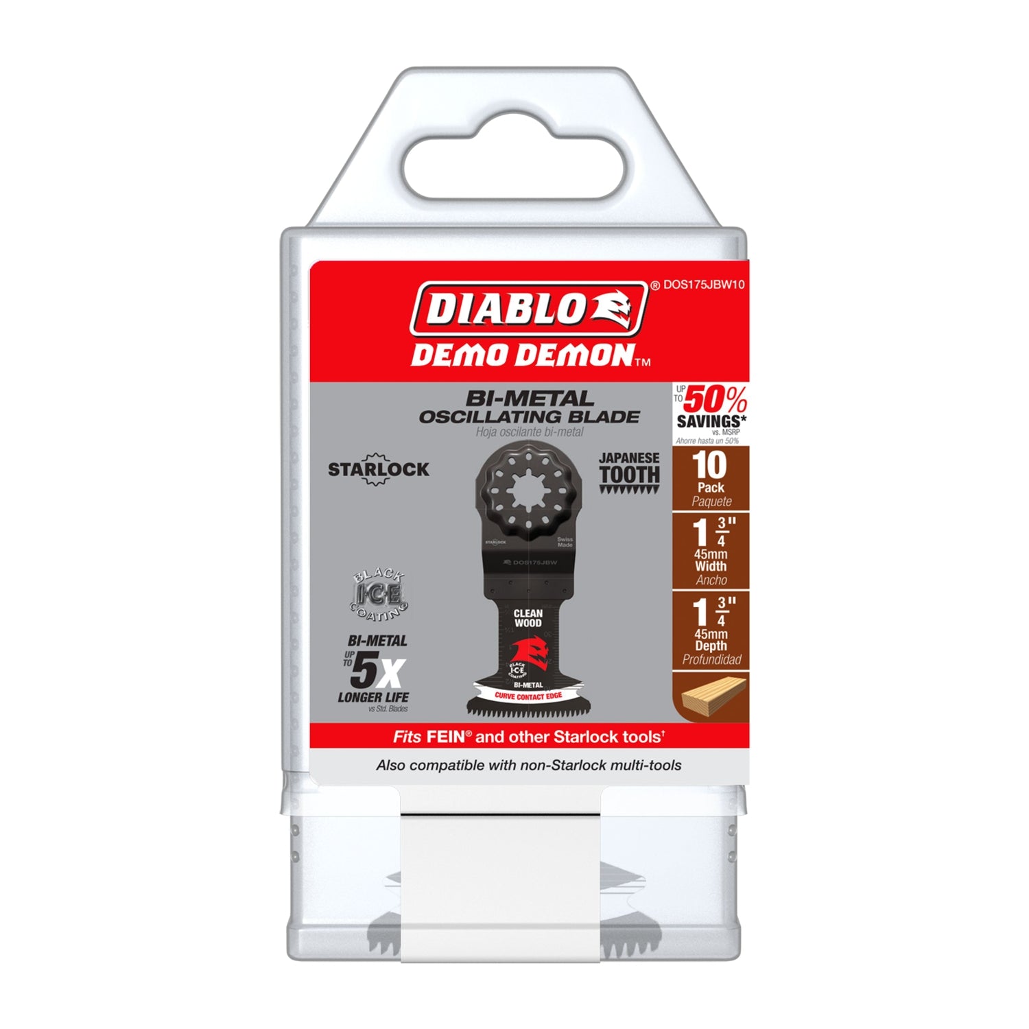 Diablo DOS175JBW10 Demo Demon 1-3/4 in. Starlock Bi-Metal Oscillating Blades for Clean Wood (10-Pack)