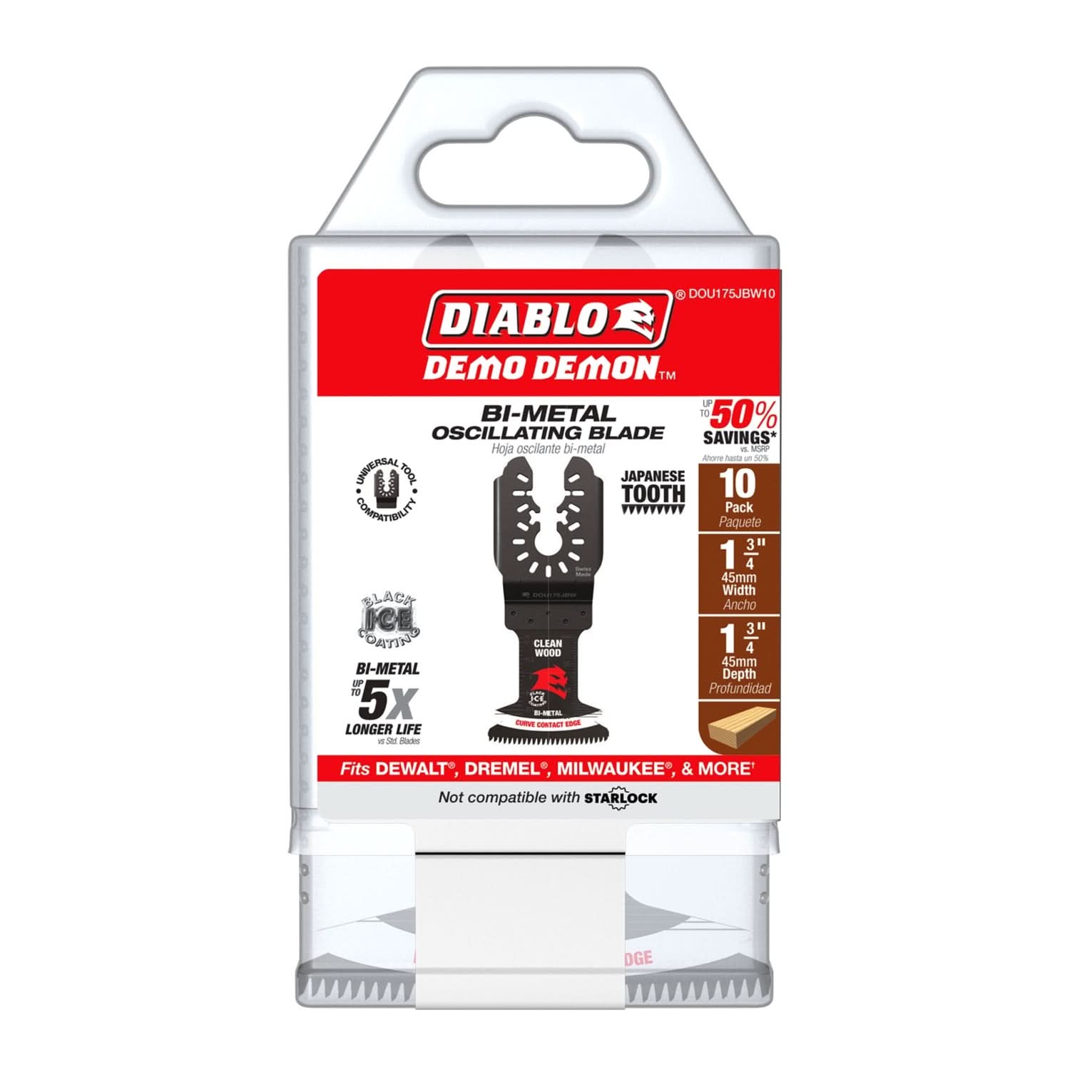 Diablo DOU175JBW10 Demo Demon 1-3/4 in. Bi-Metal Oscillating Blades for Clean Wood (10-Pack)