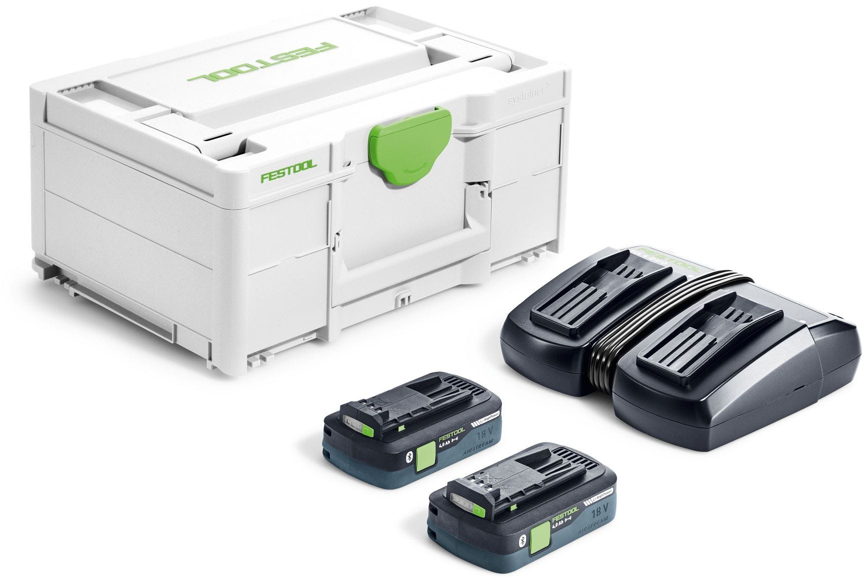Festool Dual 4.0Ah Battery & Charger Energy Systainer Set plus 18V Airstream Bluetooth 4.0Ah Battery 2-Pack