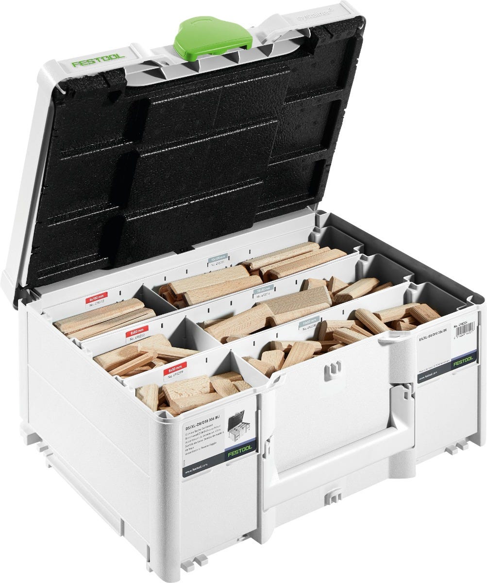 Festool Domino Joiner XL DF 700 EQ Set with Two Domino XL Assortment Systainer3 (8mm / 10mm and 12mm / 14mm) Containers