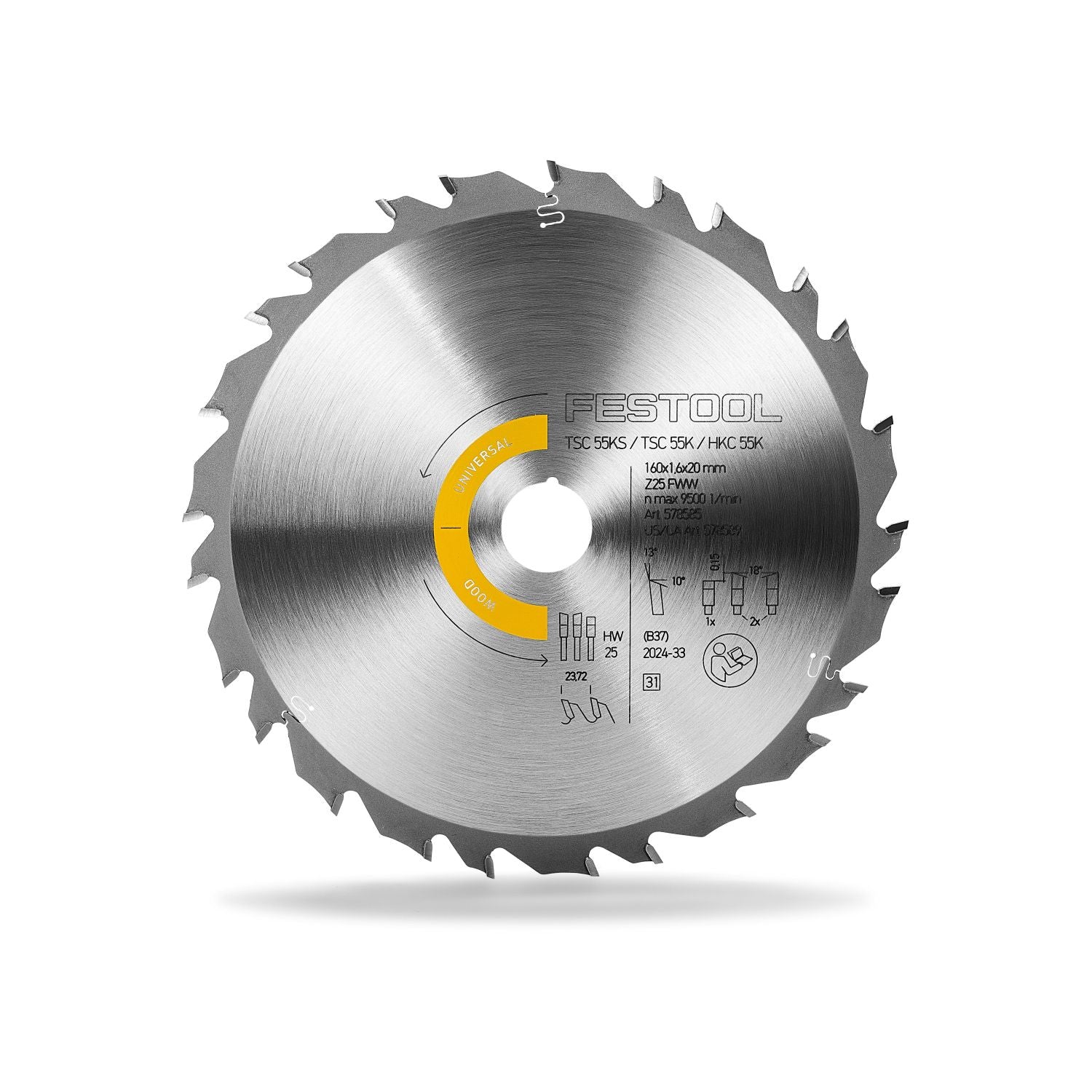 Festool Wood Universal Saw Blade, 25-Tooth x 160mm for HKC55/TSC55 Track Saws (578589)