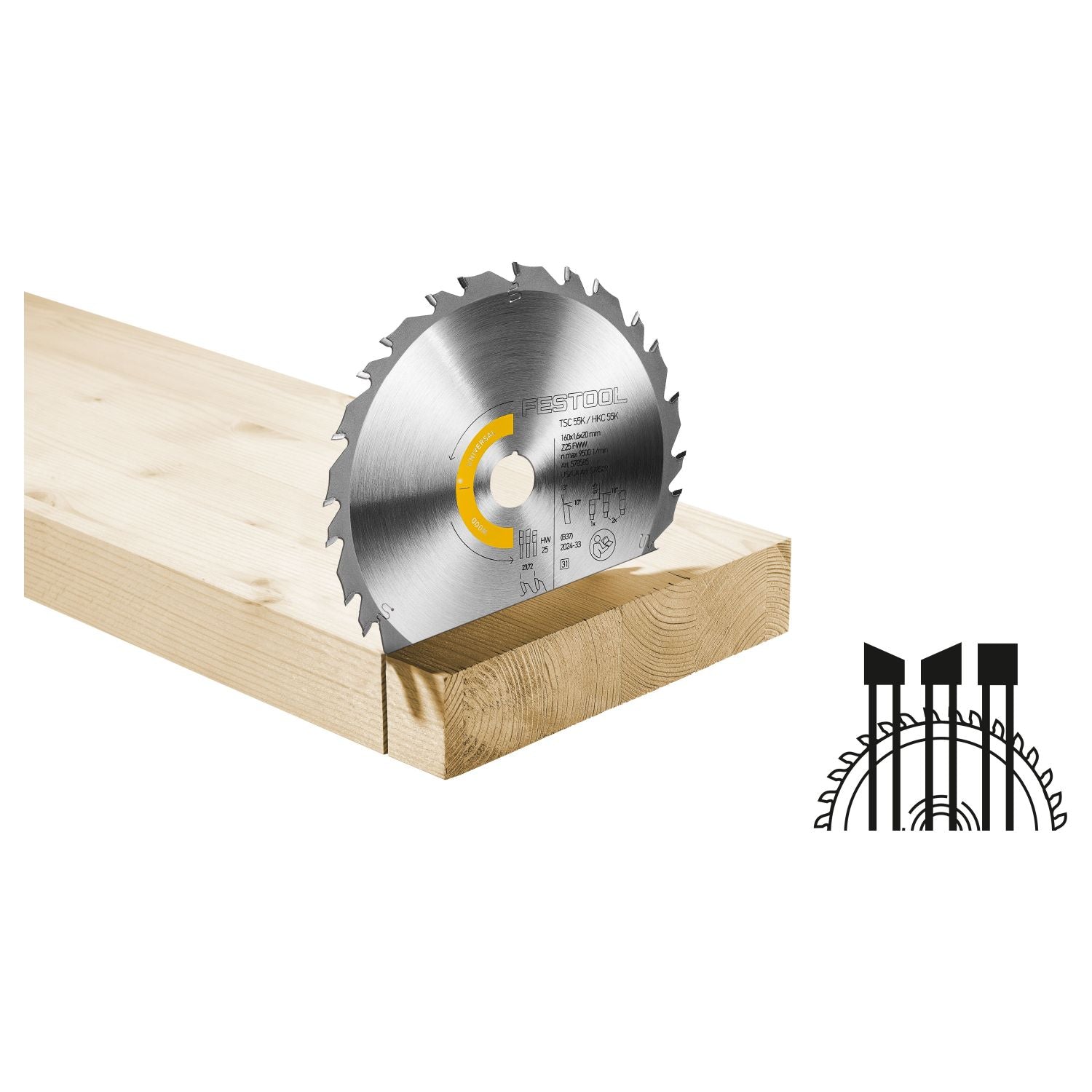 Festool Wood Universal Saw Blade, 25-Tooth x 160mm for HKC55/TSC55 Track Saws (578589)