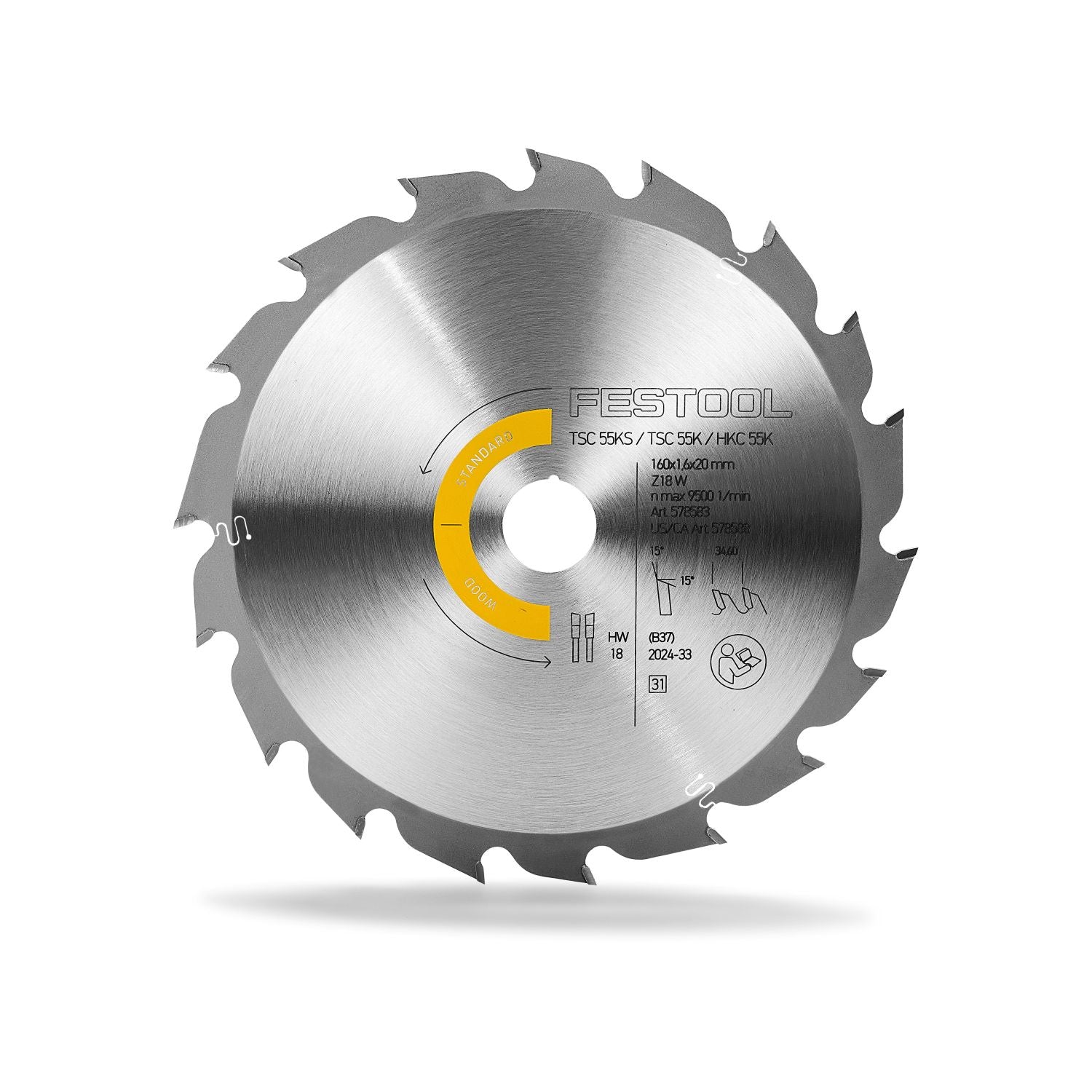 Festool Wood General Purpose Saw Blade, 18-Tooth x 160mm for HKC55/TSC55 Track Saws (578588)