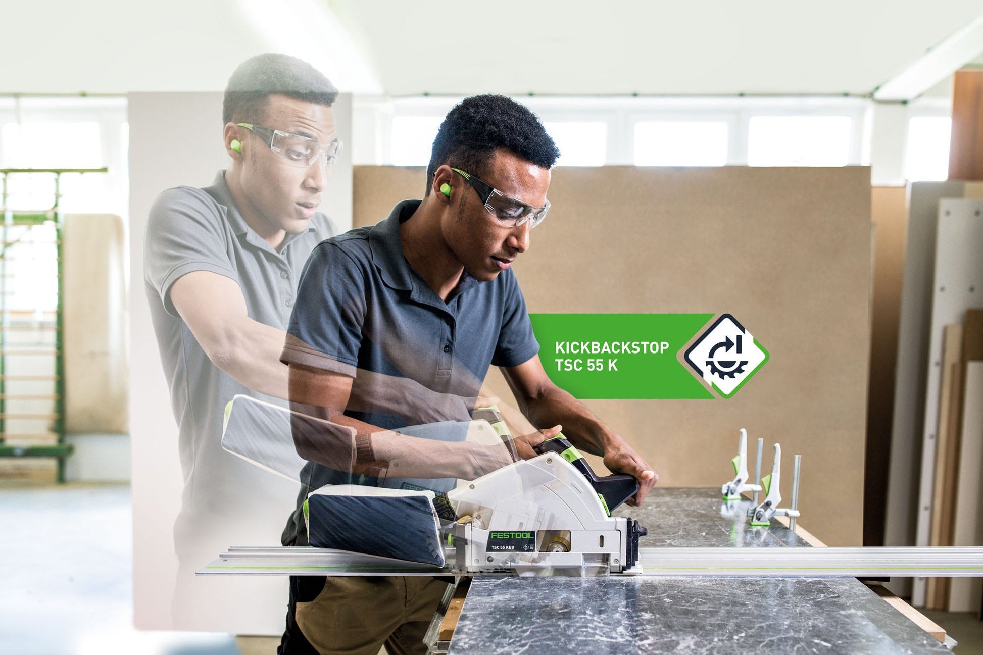 Festool 577664 TSC 55 K Cordless Track Saw + 55-Inch Guide Rail 5.2Ah Kit with Kickback Stop