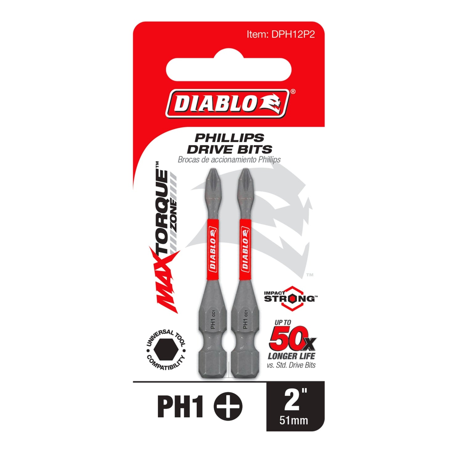 Diablo DPH12P2 2 in. #1 Phillips Drive Bit (2-Pack)