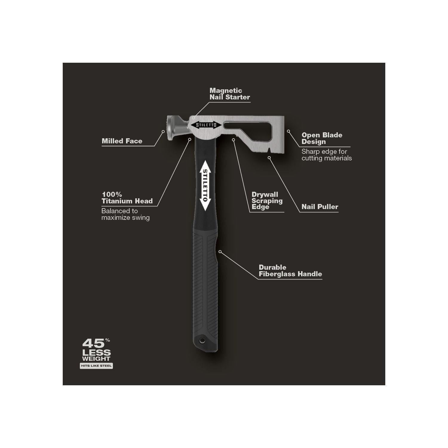 Stiletto DRYAXE9-F 9oz Titanium Drywall Hatchet