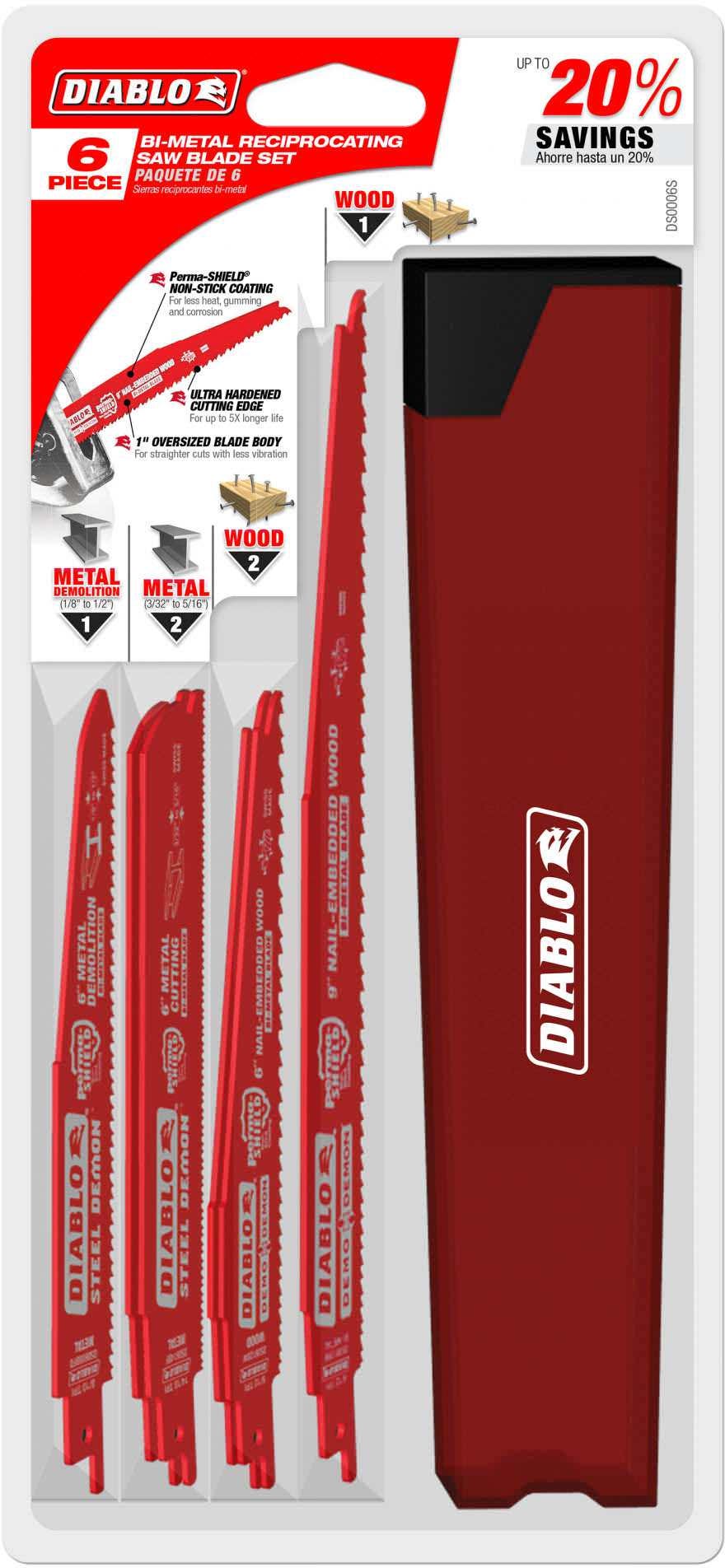 Diablo DS006S Nail-Embedded Wood and Metal Cutting/Demolition Recip, 6-Piece Set
