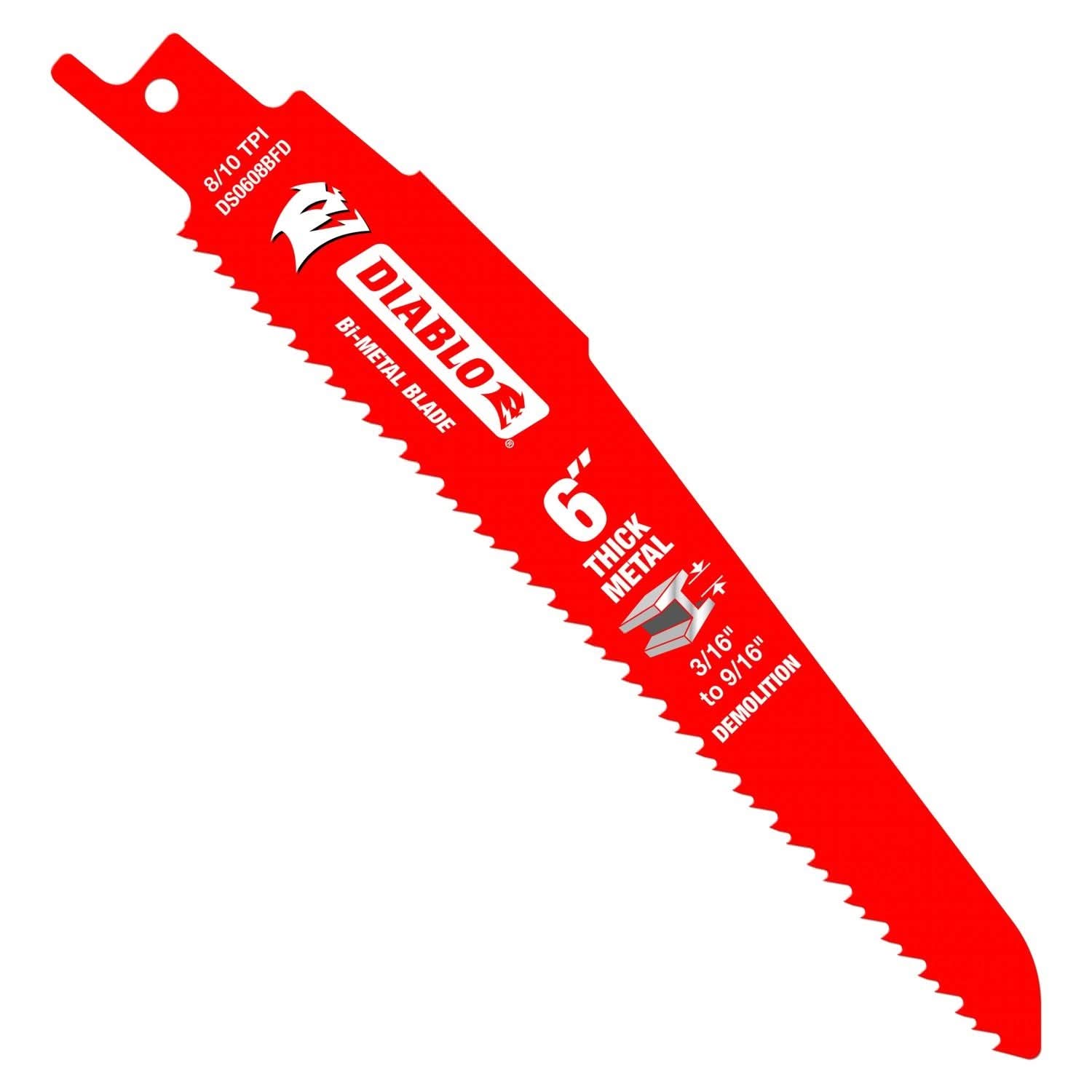 Diablo DS0608BFD15 6 in. Bi-Metal Recip Blade for Thick Metal/Demolition (3/16 in. to 9/16 in.) (15-Pack)