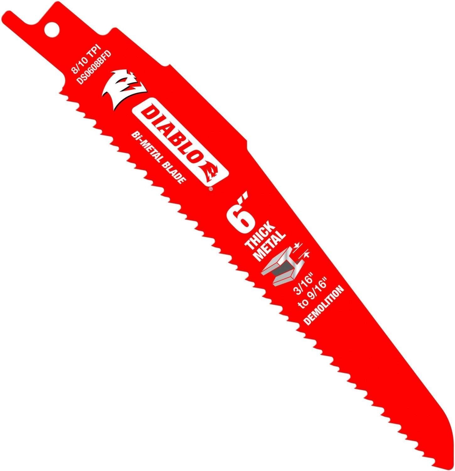 Diablo DS0608BFD5 6-Inch Bi-Metal Recip Blade for Thick Metal/Demolition, 5-Pack