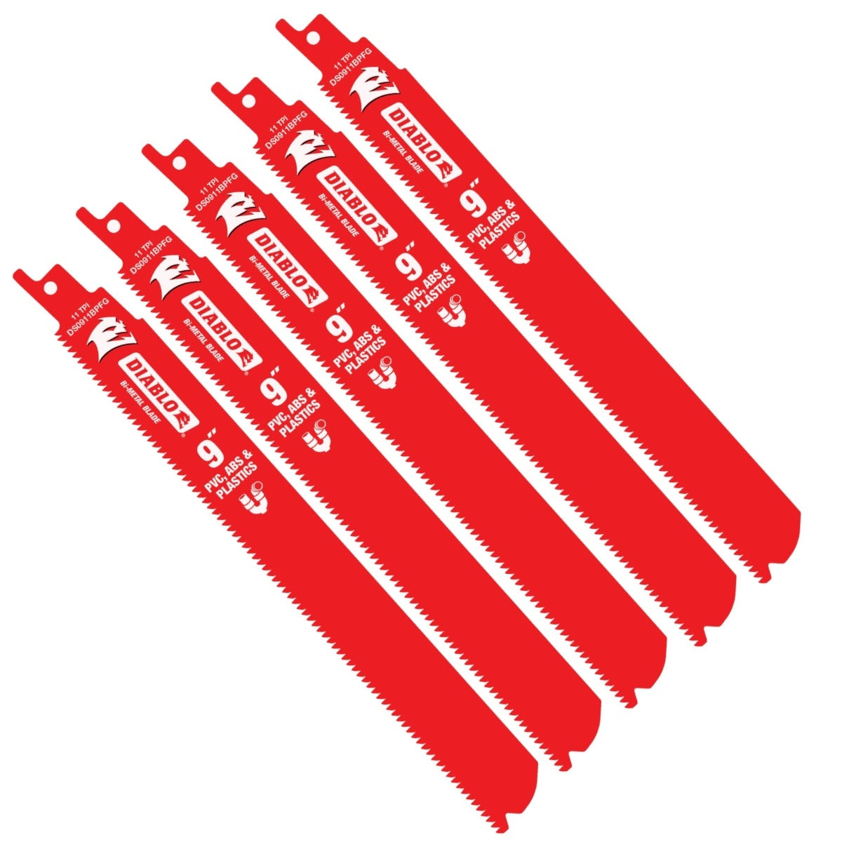 Diablo DS0911BPFG5 9" 11TPI Bi-Metal Reciprocating Saw Blade for PVC, ABS, and Plastics (5-Pack)