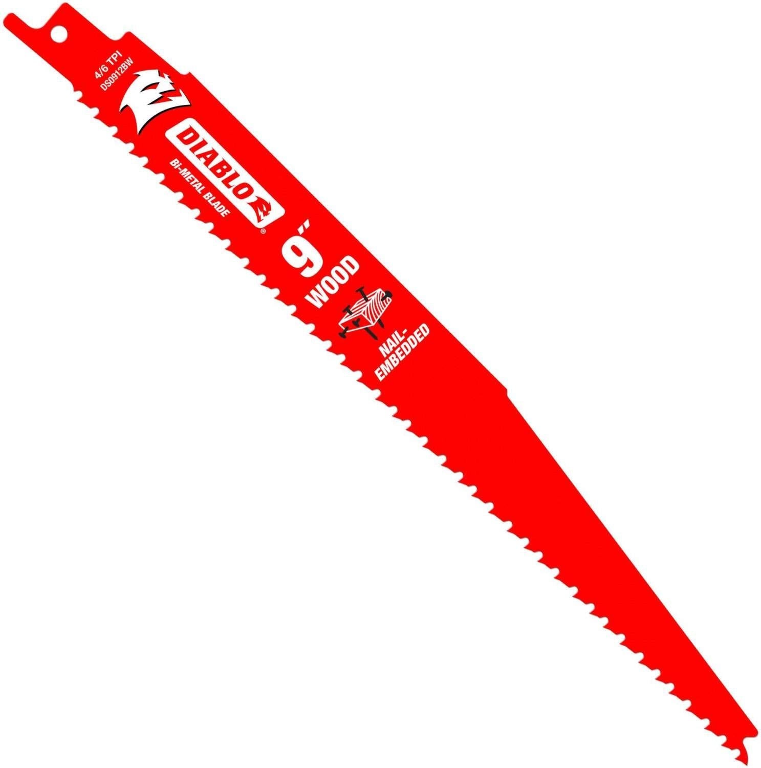 Diablo DS0912BW25 9-Inch Bi-Metal Recip Blade for Nail Embedded Wood, 25-Pack