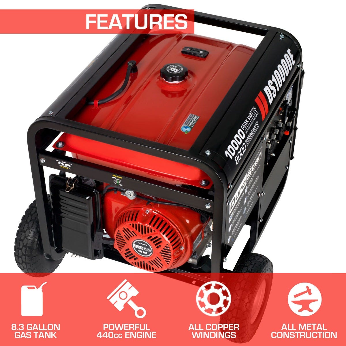 DuroStar DS10000E 10,000-Watt 439cc Gas Generator w/ Electric Start and Wheel Kit