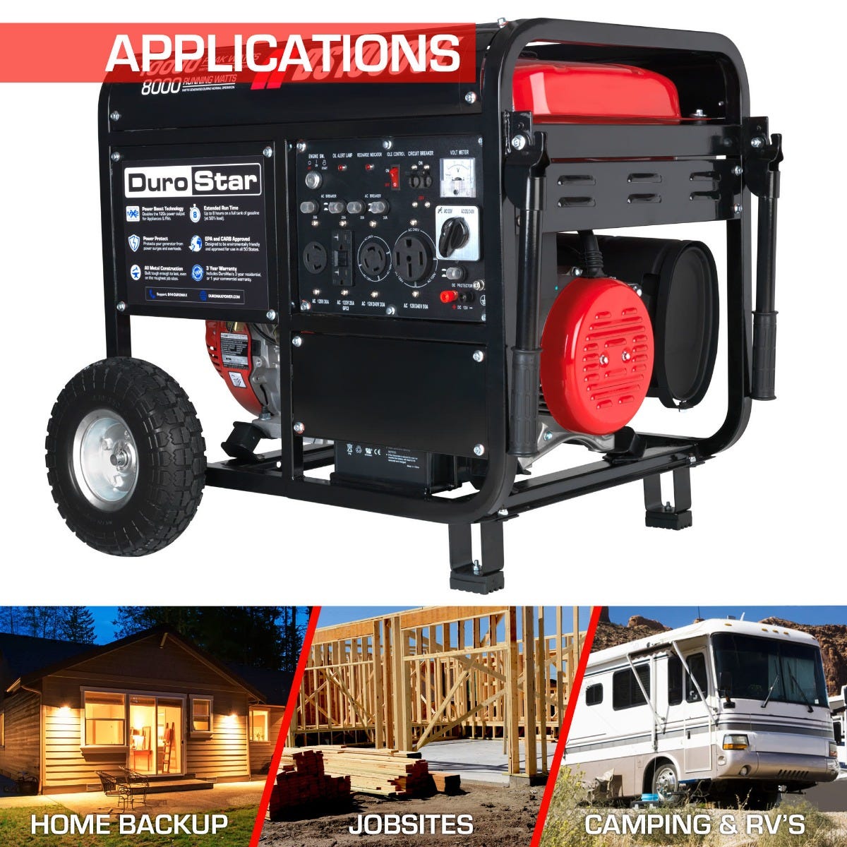 DuroStar DS10000E 10,000-Watt 439cc Gas Generator w/ Electric Start and Wheel Kit