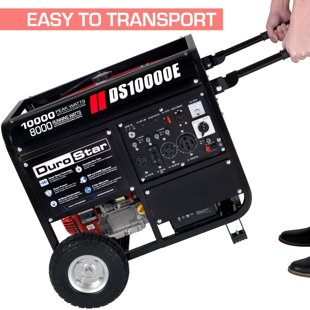 DuroStar DS10000E 10,000-Watt 439cc Gas Generator w/ Electric Start and Wheel Kit