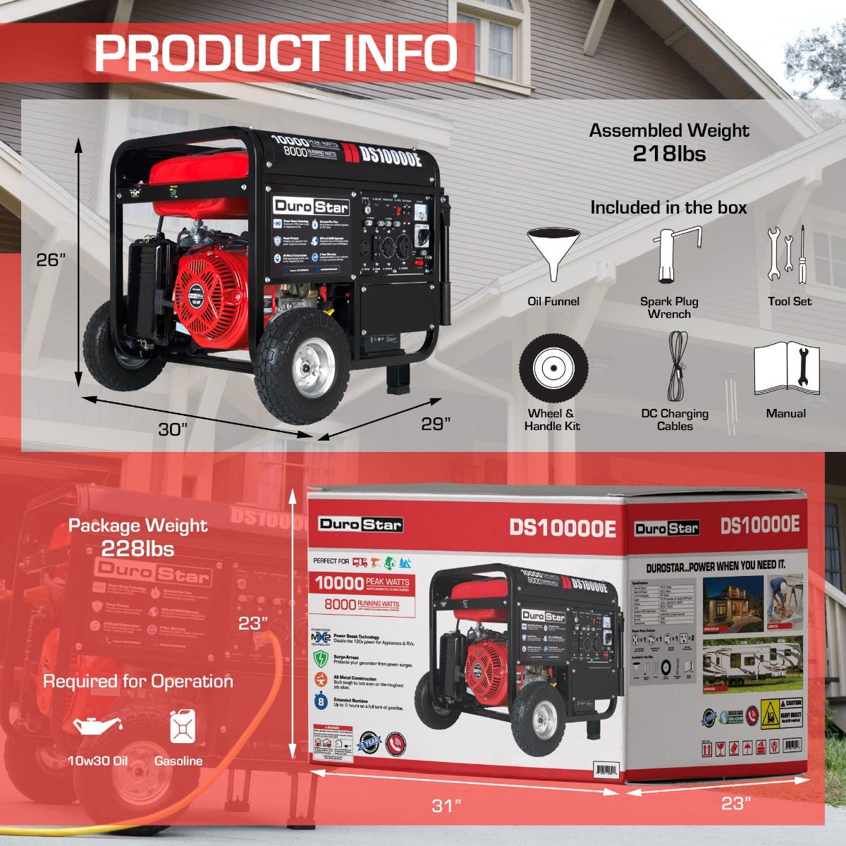 DuroStar DS10000E 10,000-Watt 439cc Gas Generator w/ Electric Start and Wheel Kit