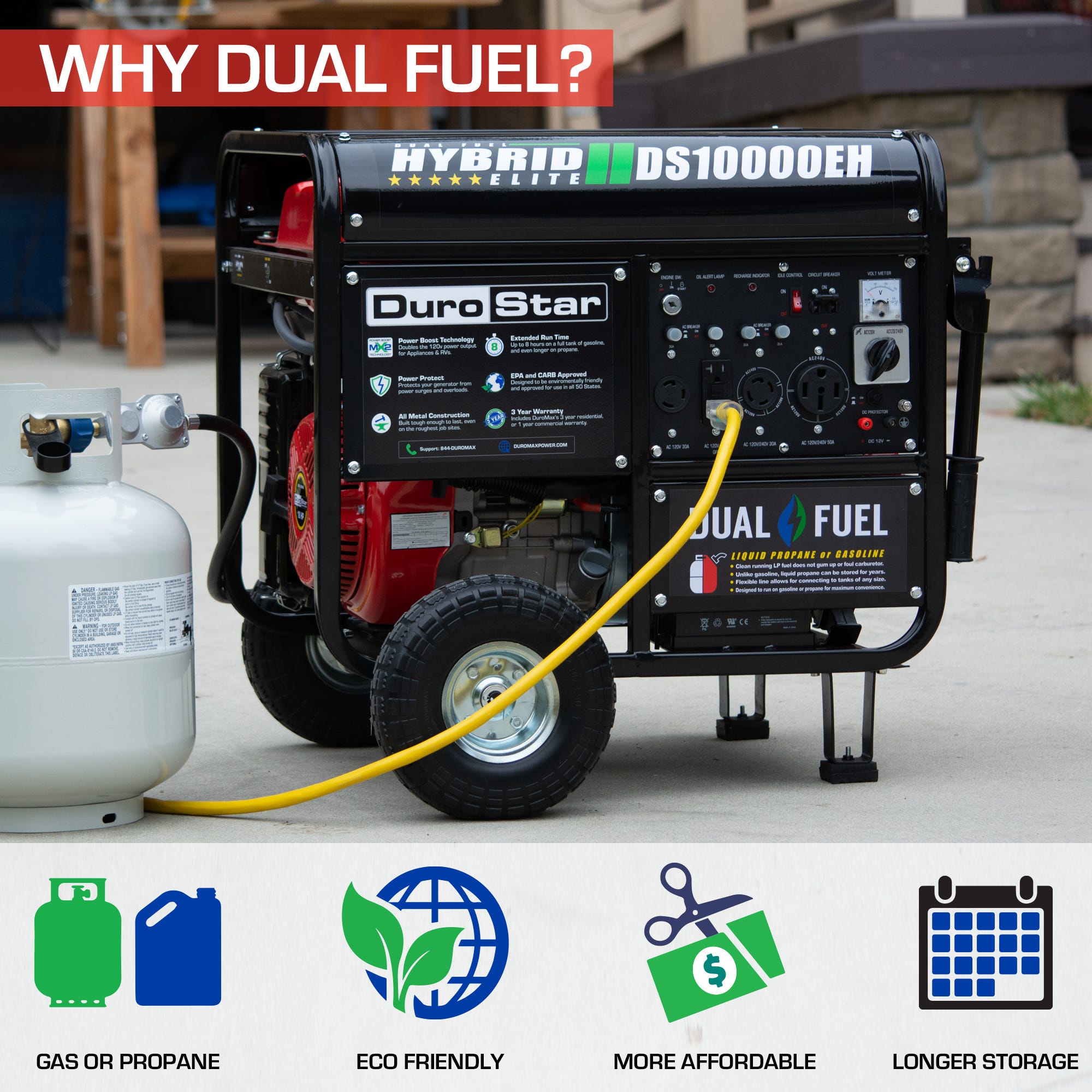DuroStar DS10000EH 10,000-Watt 439cc Dual Fuel Hybrid Generator w/ Electric Start