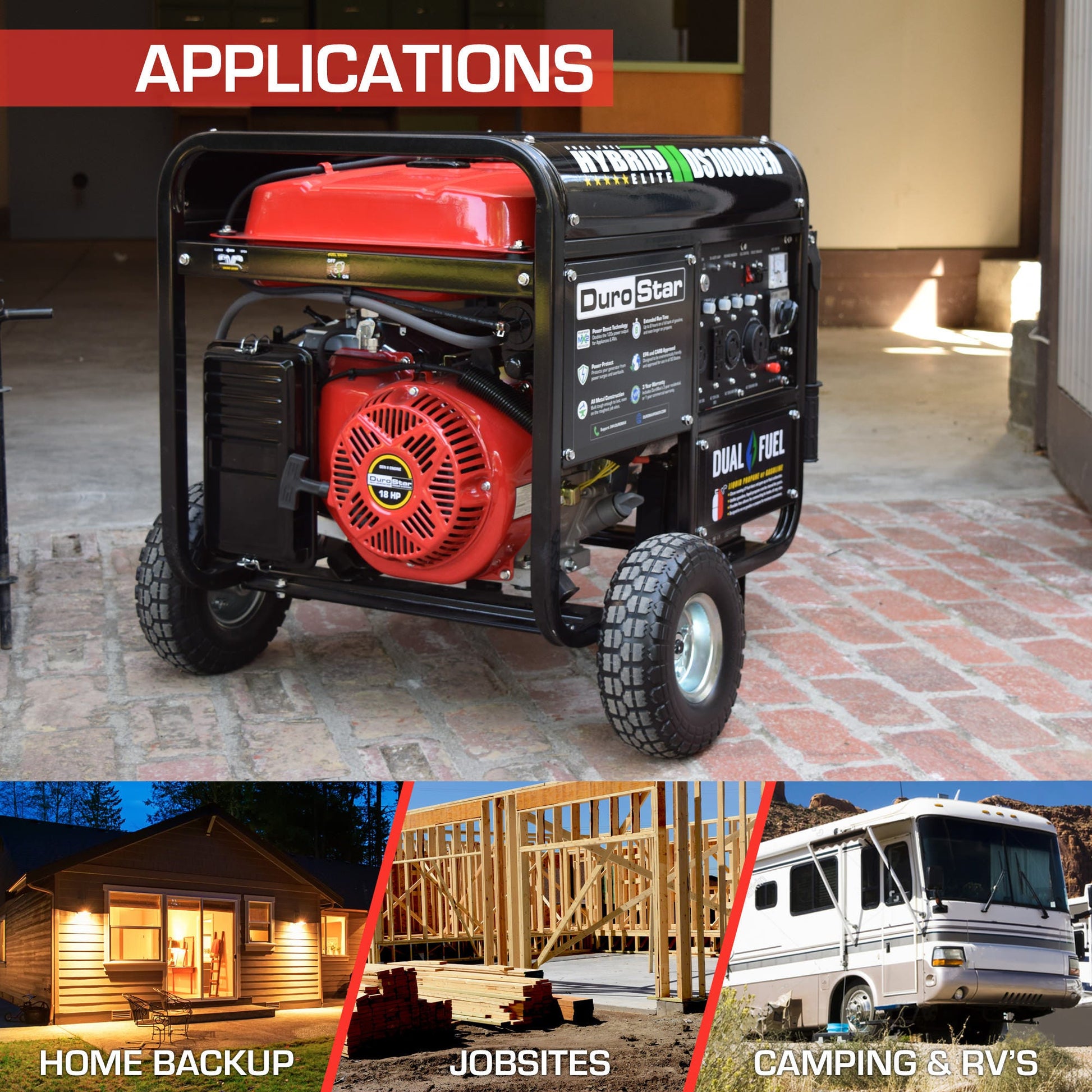 DuroStar DS10000EH 10,000-Watt 439cc Dual Fuel Hybrid Generator w/ Electric Start