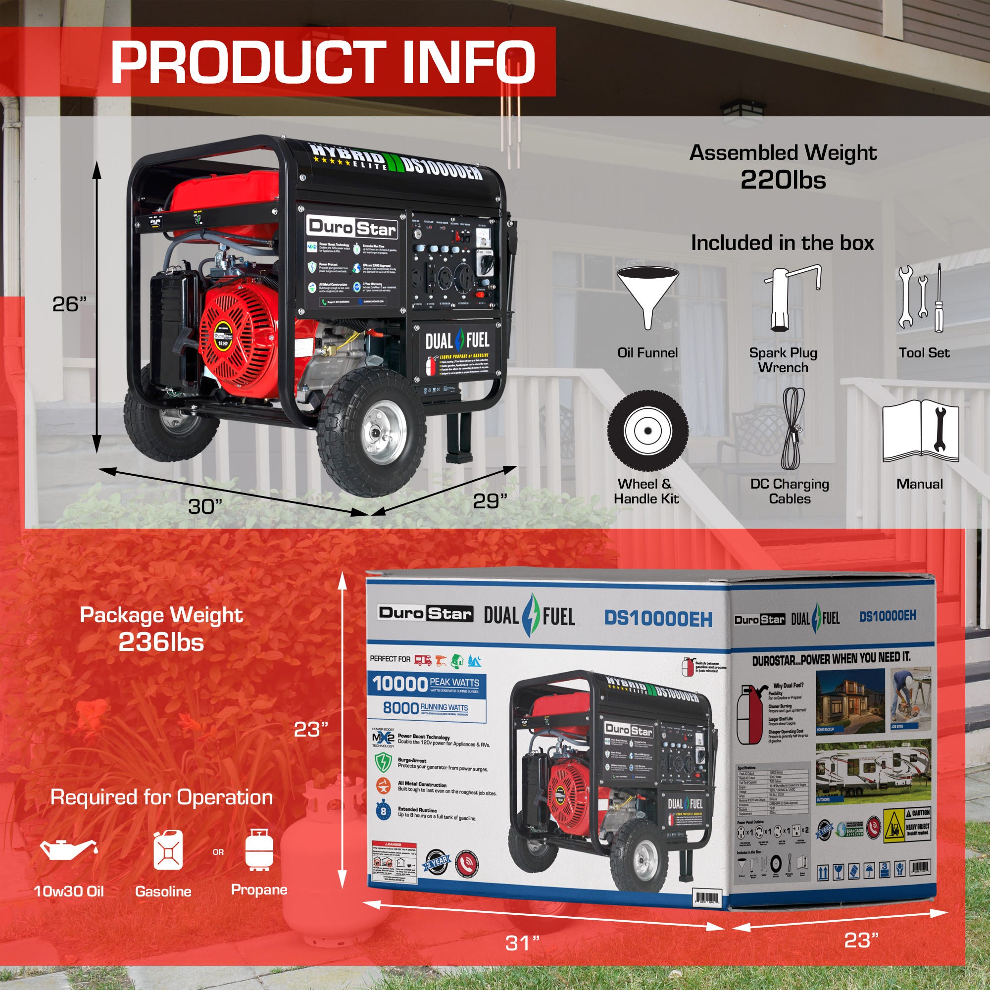 DuroStar DS10000EH 10,000-Watt 439cc Dual Fuel Hybrid Generator w/ Electric Start