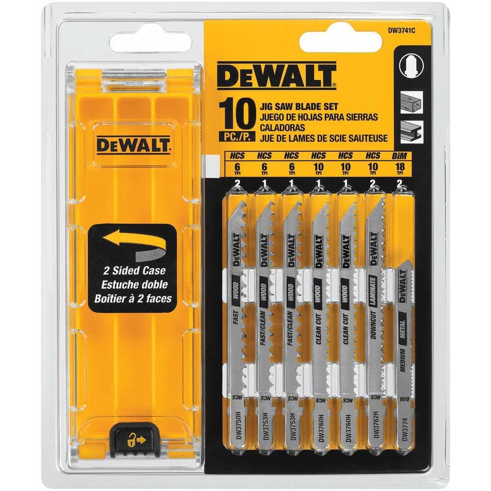 DeWalt DW3741C T-shank Jig Saw Blade Set with case, 10-pieces