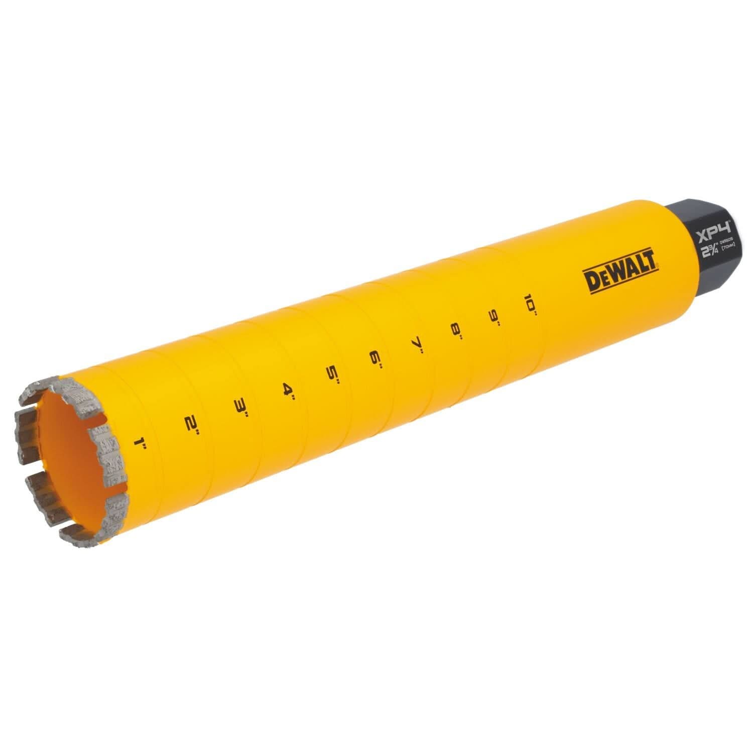 DeWalt DW55015 Diamond Core Drilling Bit, Turbo Segment, 2-3/4 in. (Dia) x 14 in. (L), 1-1/4 in.-7 Thread