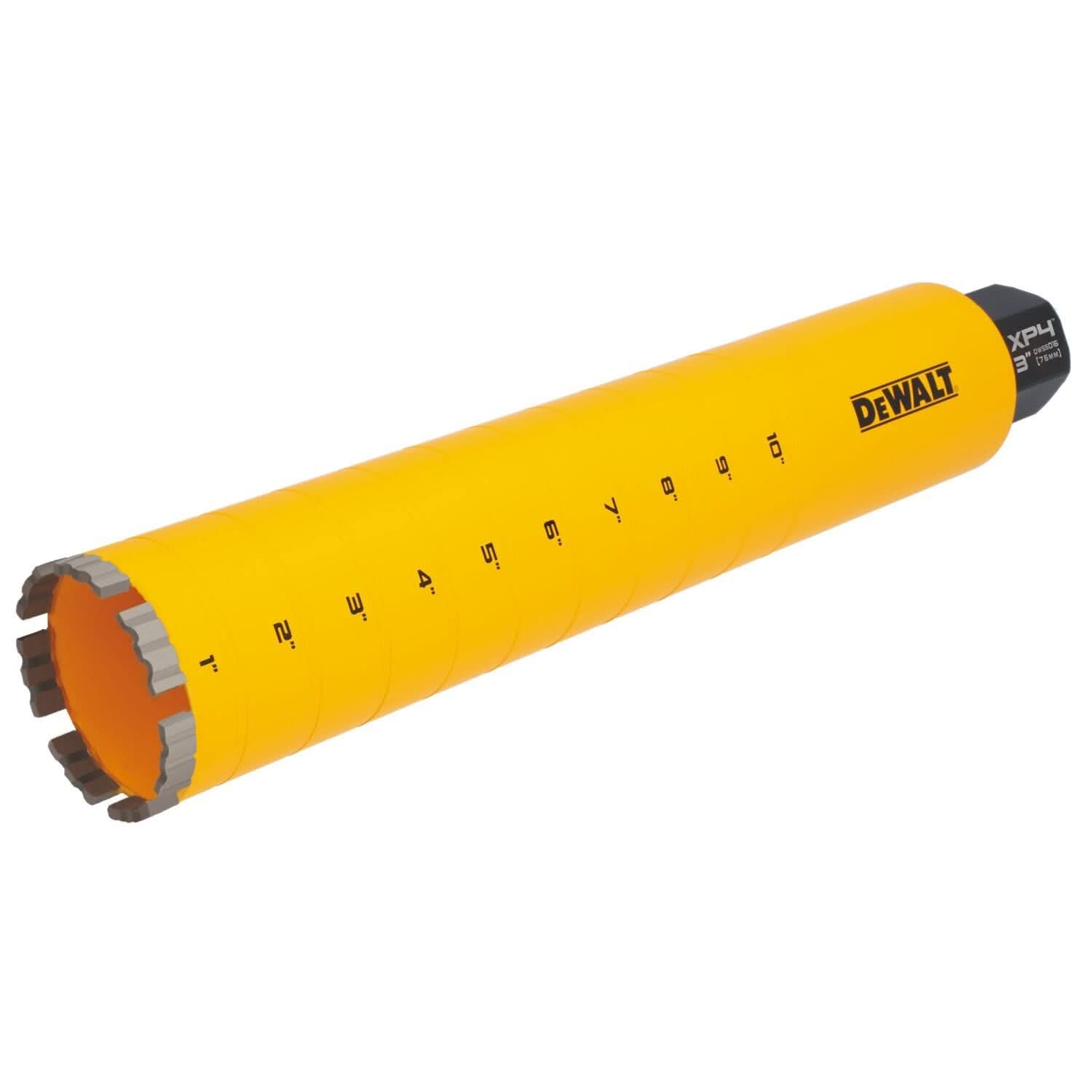DeWalt DW55016 Diamond Core Drilling Bit, Turbo Segment, 3 in. (Dia) x 14 in. (L), 1-1/4 in.-7 Thread