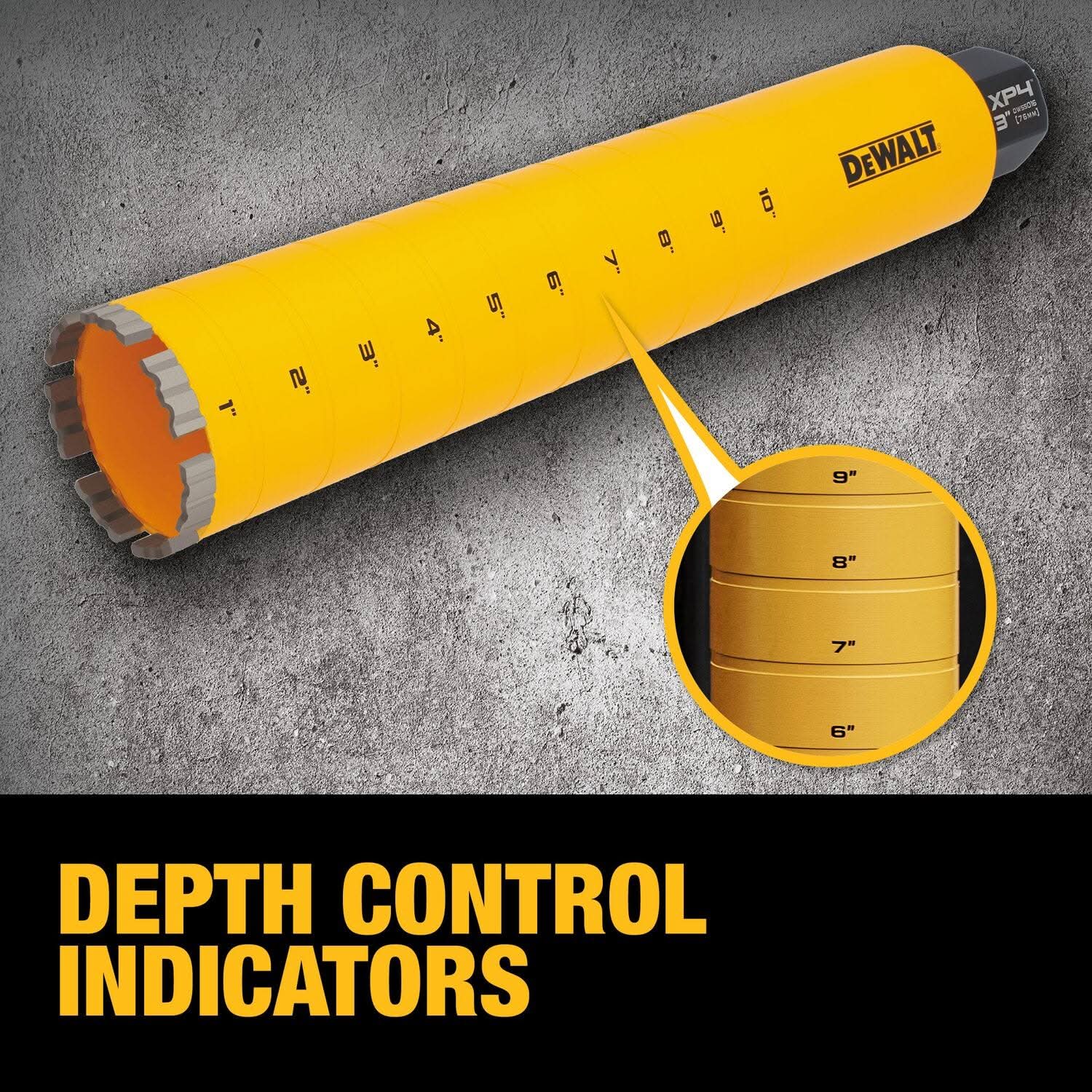 DeWalt DW55016 Diamond Core Drilling Bit, Turbo Segment, 3 in. (Dia) x 14 in. (L), 1-1/4 in.-7 Thread