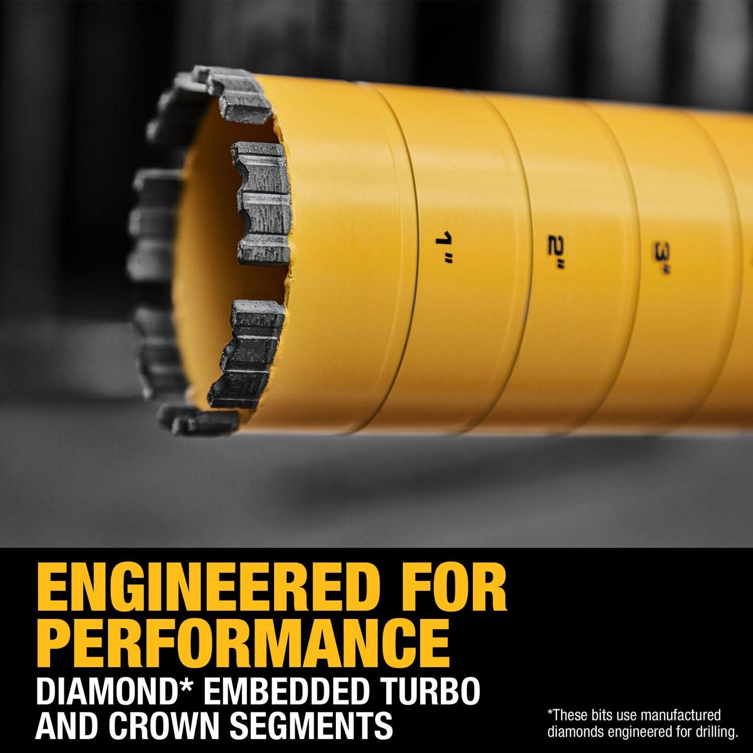 DeWalt DW55016 Diamond Core Drilling Bit, Turbo Segment, 3 in. (Dia) x 14 in. (L), 1-1/4 in.-7 Thread