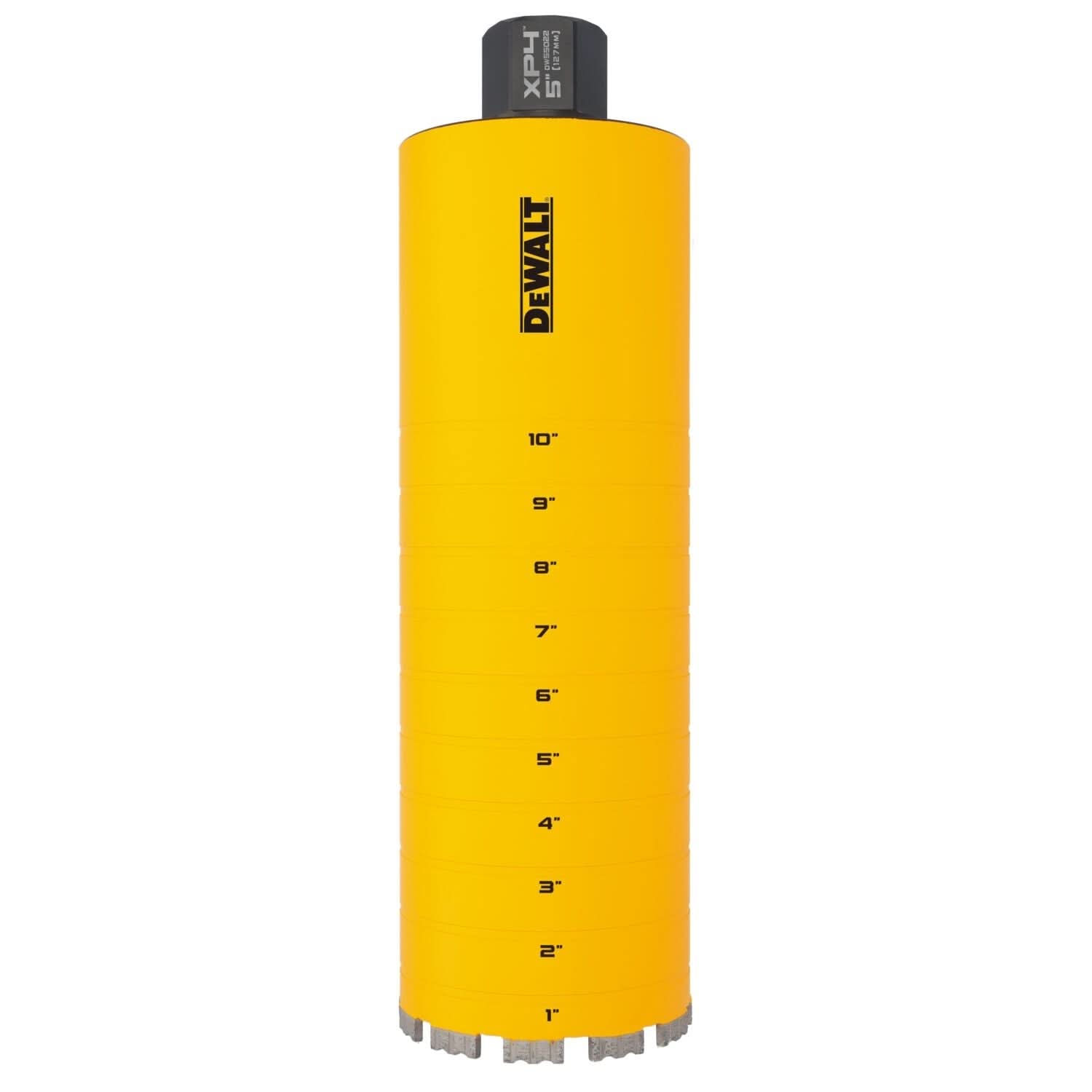 DeWalt DW55022 Diamond Core Drilling Bit, Turbo Segment, 5 in. (Dia) x 14 in. (L), 1-1/4 in.-7 Thread