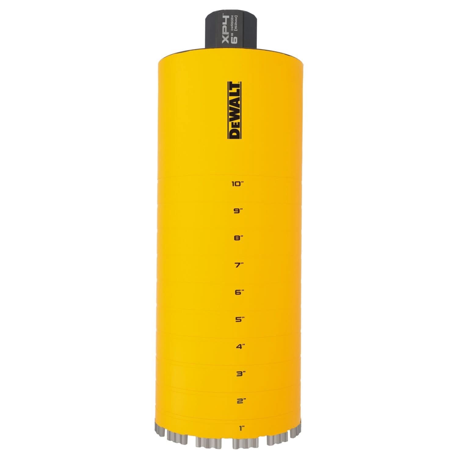 DeWalt DW55024 Diamond Core Drilling Bit, Turbo Segment, 6 in. (Dia) x 14 in. (L), 1-1/4 in.-7 Thread