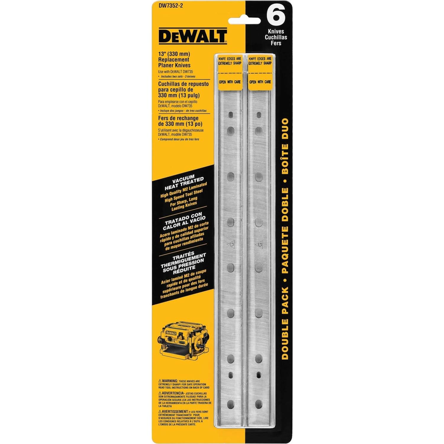 DeWalt DW7352-2 13-inch Vacuum Heat Treated Double-Sided Replacement Planer Knives, 2-Pack