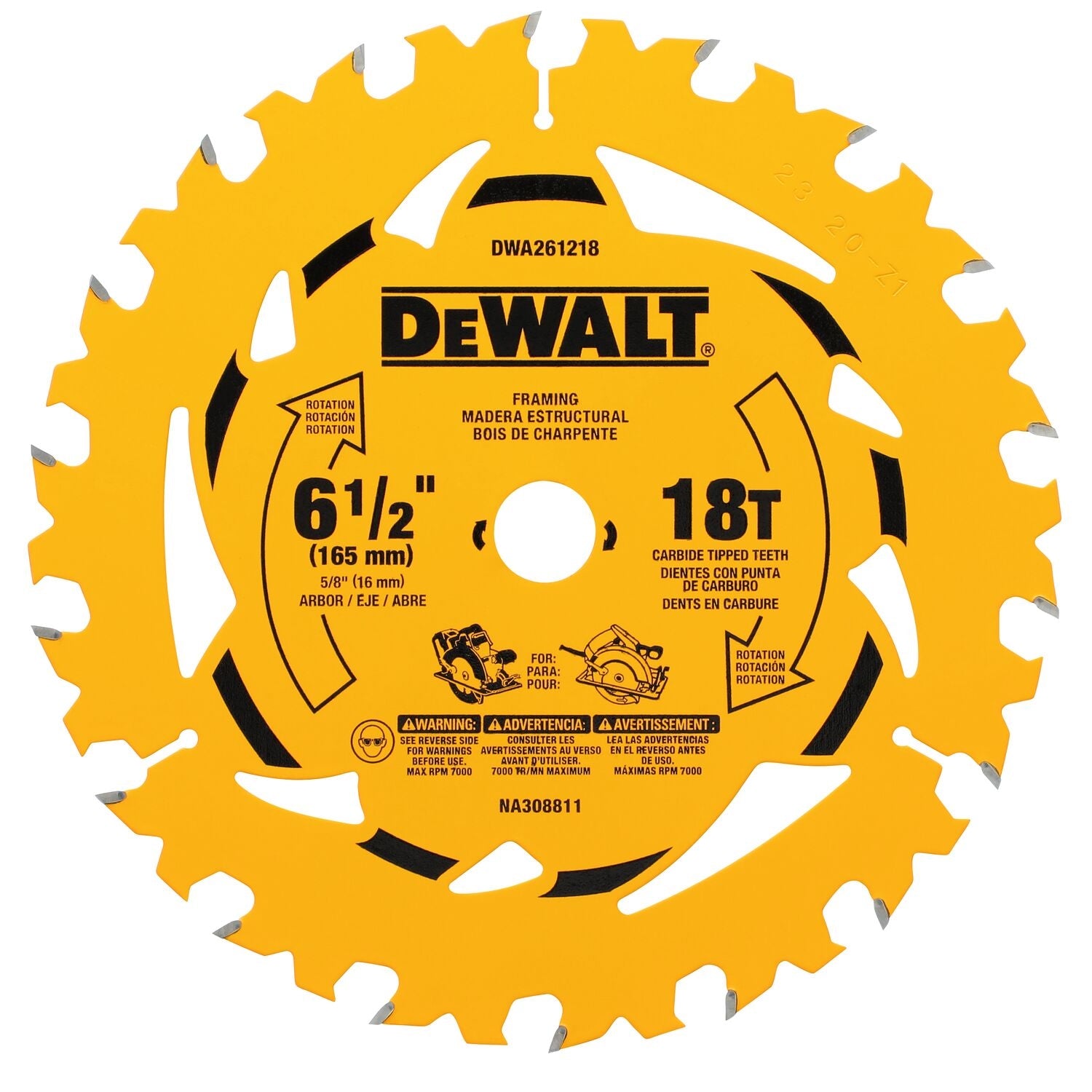 DeWalt DWA261218 6-1/2 in. 18T Carbide-Tipped Framing Saw Blade