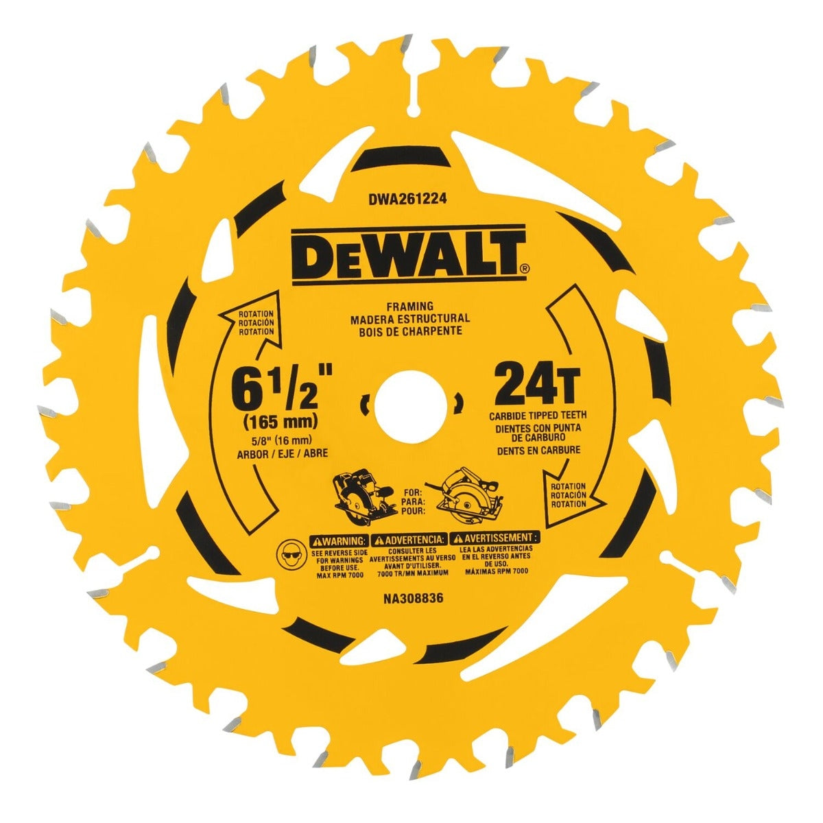 DeWalt DWA261224B10 6-1/2 in. 24T Carbide-Tipped Framing Saw Blade (10-Pack)