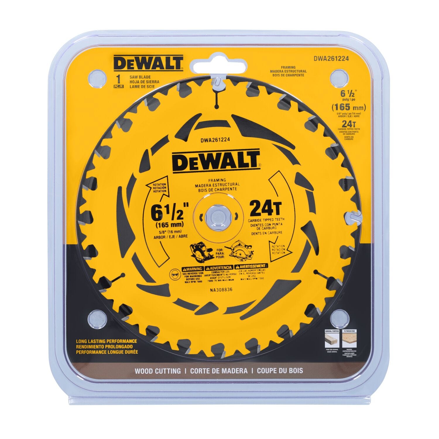 DeWalt DWA261224 6-1/2 in. 24T Carbide-Tipped Framing Saw Blade