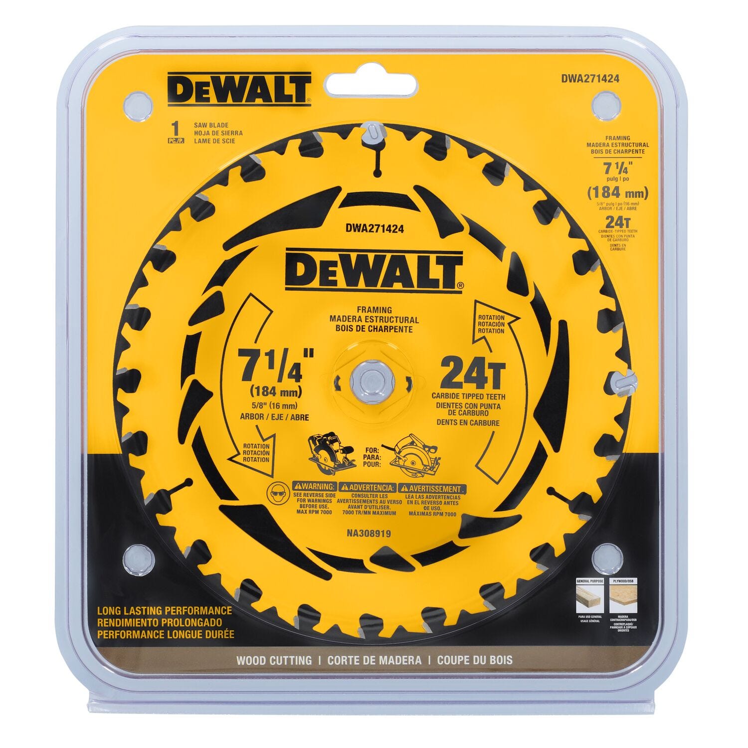 DeWalt DWA271424 7-1/4 in. 24T Carbide-Tipped Faming Saw Blade