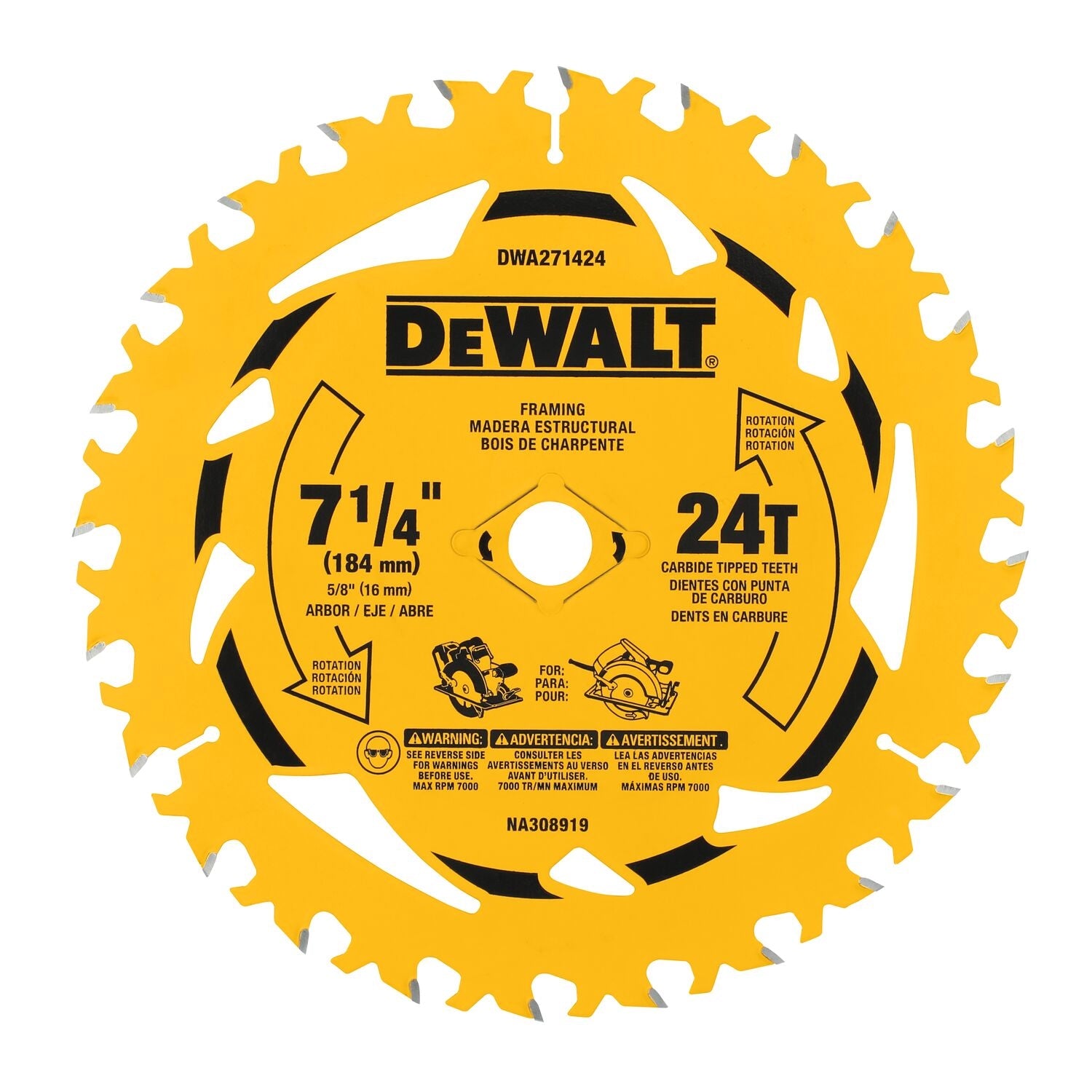DeWalt DWA271424B10 7-1/4 in. 24T Carbide-Tipped Framing Saw Blade (10-Pack)