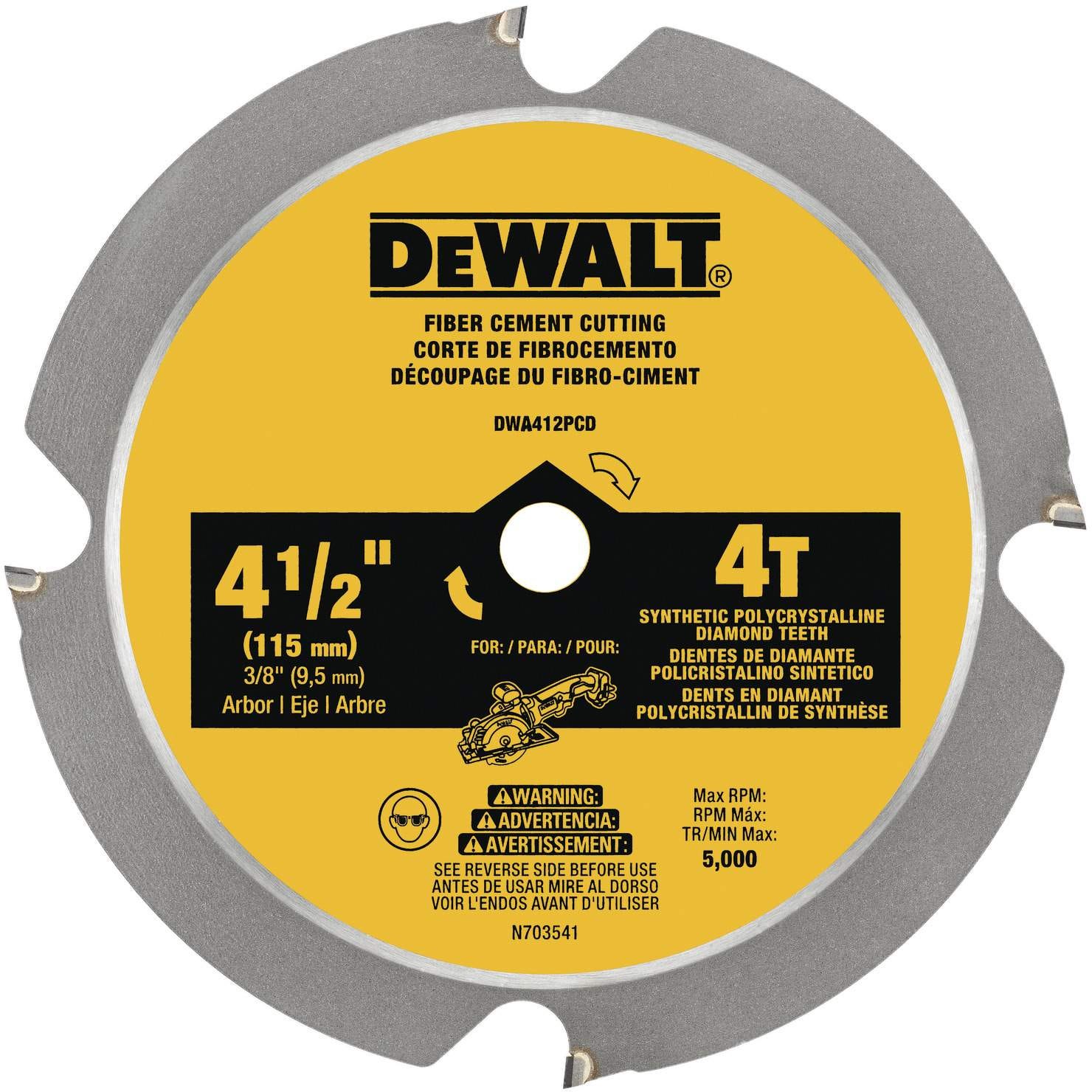 DeWalt DWA412PCD 4-1/2 in. 4-Tooth Carbide Circular Saw Blade