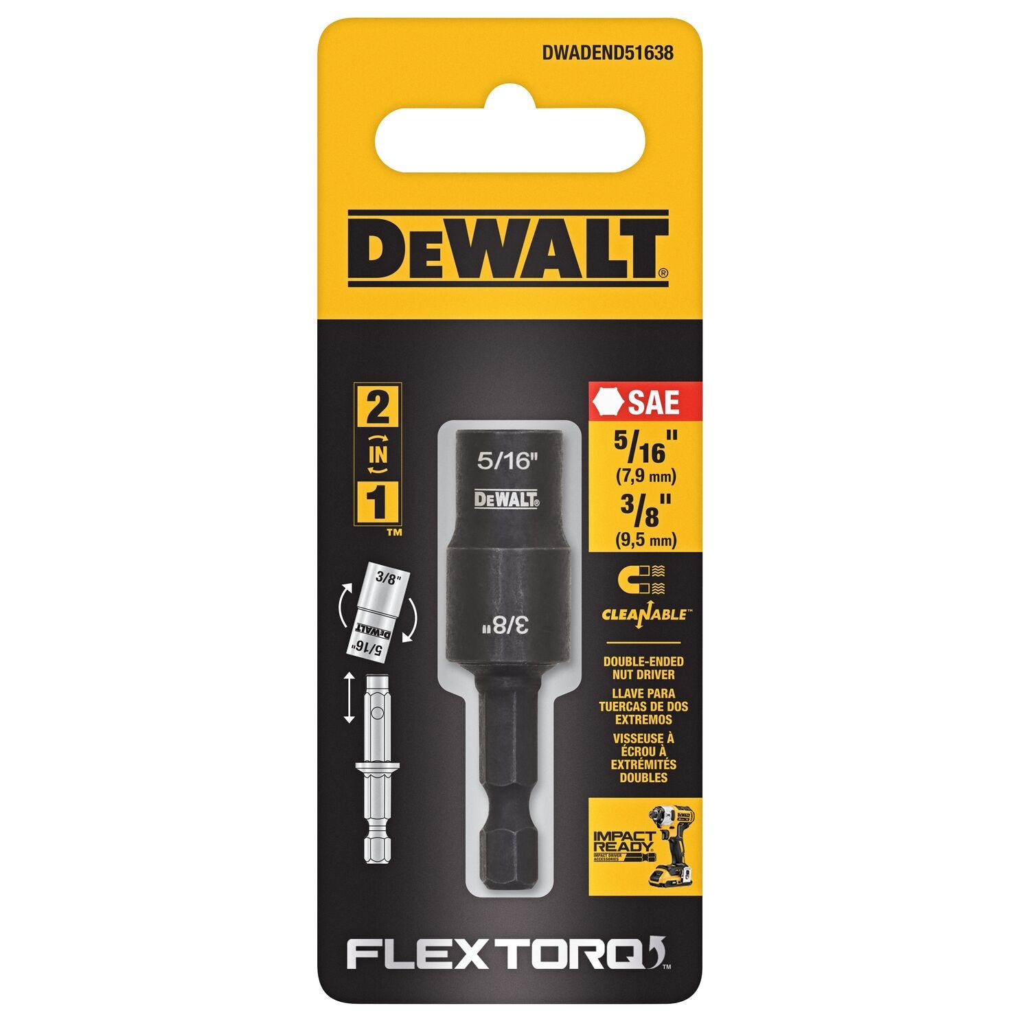 DeWalt DWADEND51638 5/16 in. & 3/8 in. FlexTorq Double-Ended Nut Driver w/ Short Extension