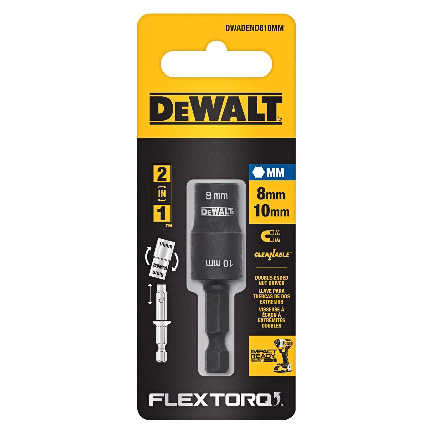 DeWalt DWADEND810MM 8mm & 10mm FlexTorq Double-Ended Nut Driver w/ Short Extension