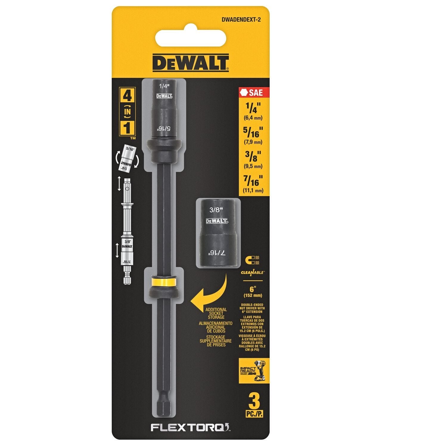 DeWalt DWADENDEXT-2 3-Piece FlexTorq 4-in-1 SAE Nut Driver Set