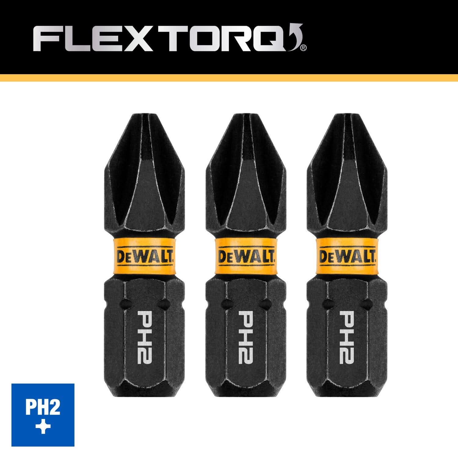 DeWalt DWAF1PH2IR3 FlexTorq Impact Ready Screwdriving Bit, PH2, 1 in. (3-Pack)