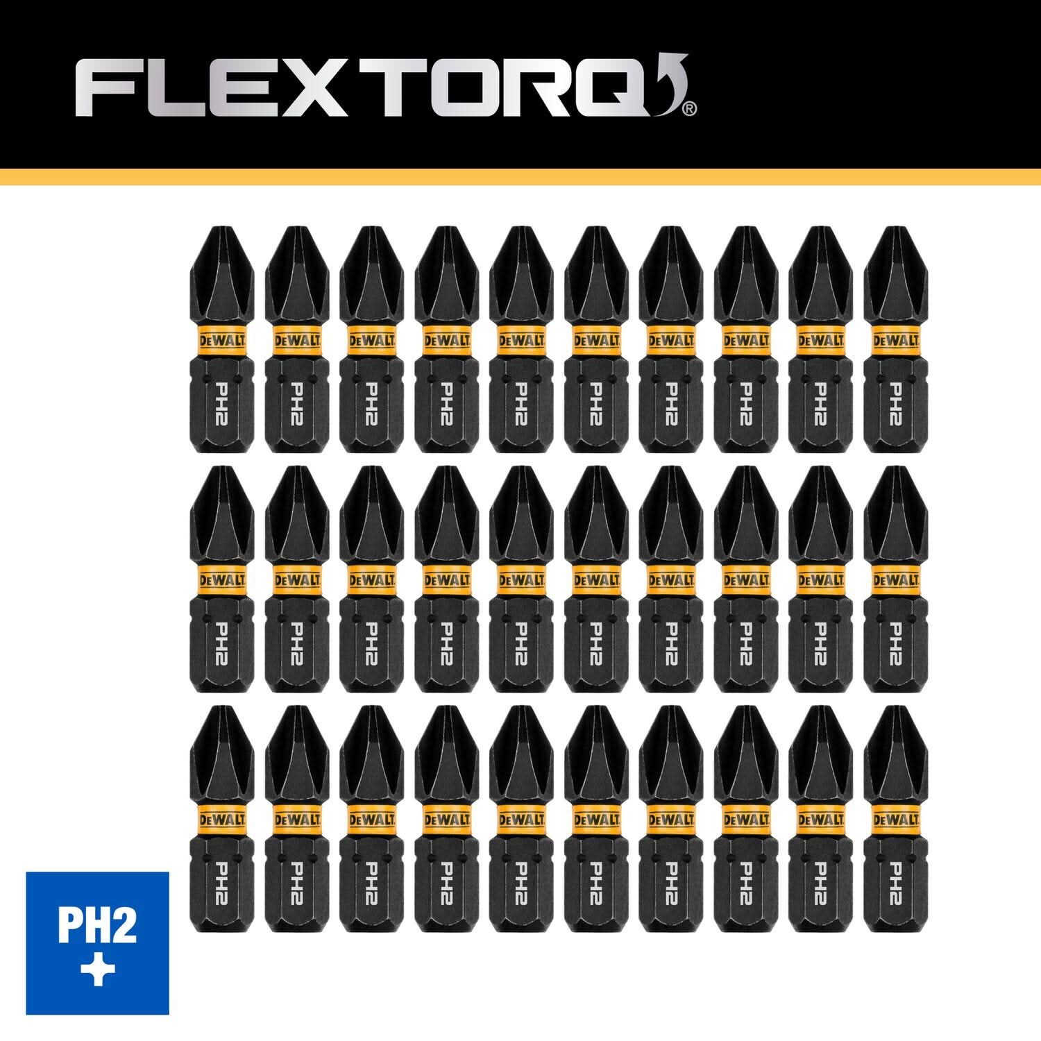 DeWalt DWAF1PH2IR30 FlexTorq Impact Ready Screwdriving Bit, PH2, 1 in. (30-Pack)