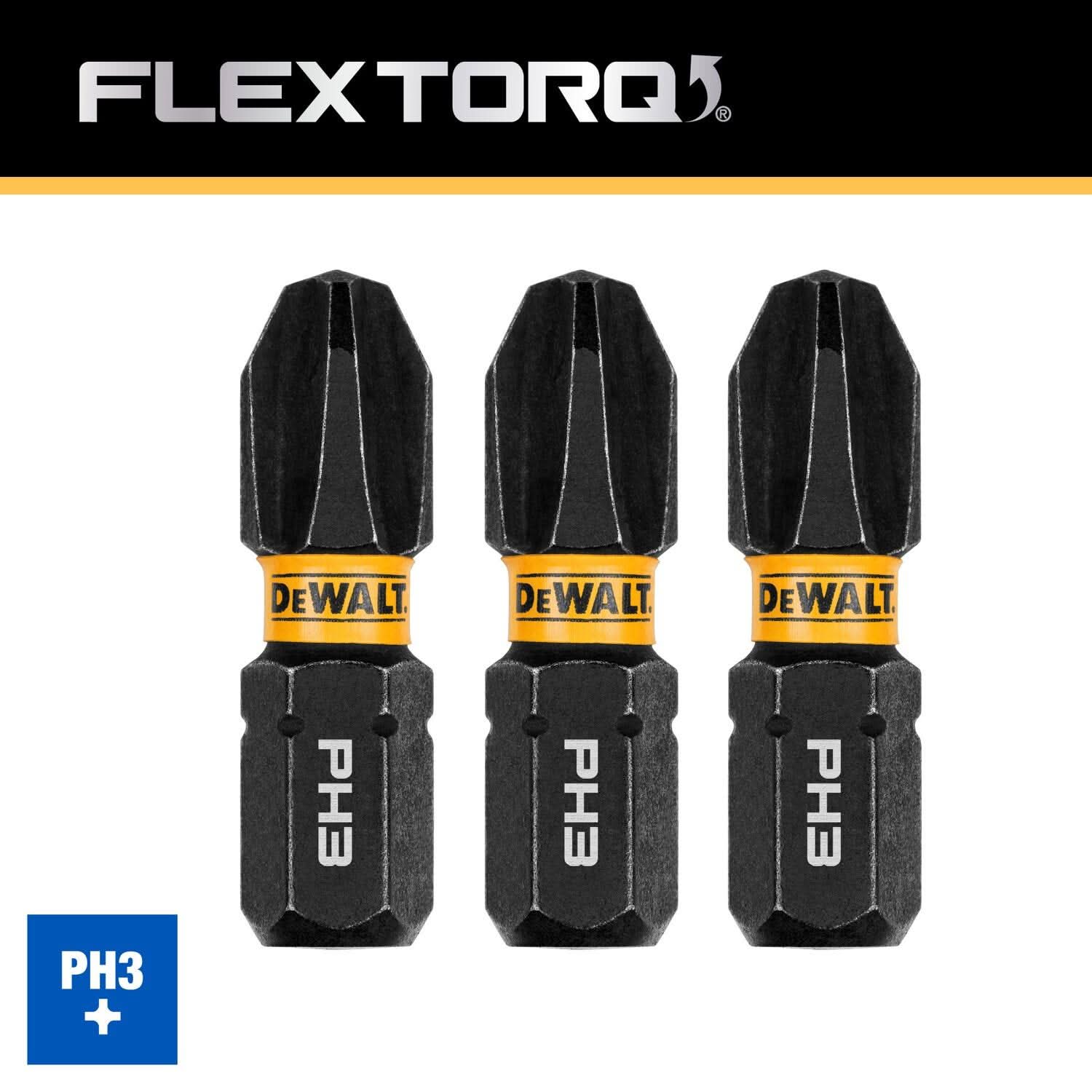 DeWalt DWAF1PH3IR3 FlexTorq Impact Ready Screwdriving Bit, PH3, 1 in. (3-Pack)