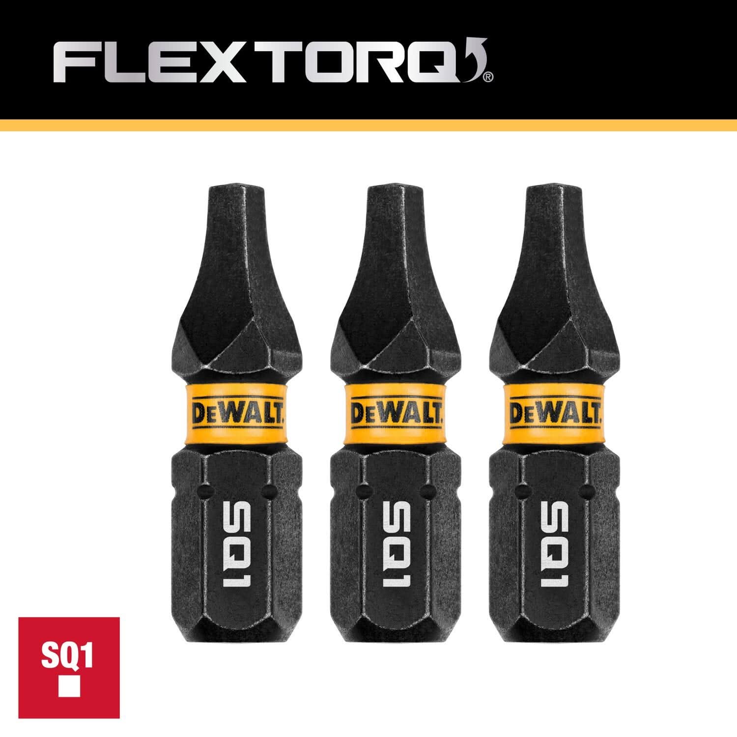 DeWalt DWAF1SQ1IR3 FlexTorq Impact Ready Screwdriving Bit, SQ1, 1 in. (3-Pack)