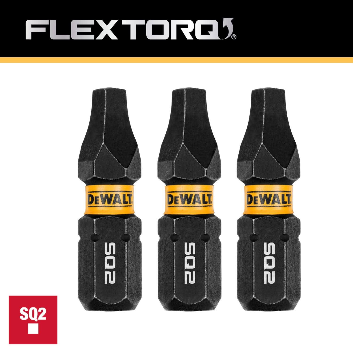 DeWalt DWAF1SQ2IR3 FlexTorq Impact Ready Screwdriving Bit, SQ2, 1 in. (3-Pack)