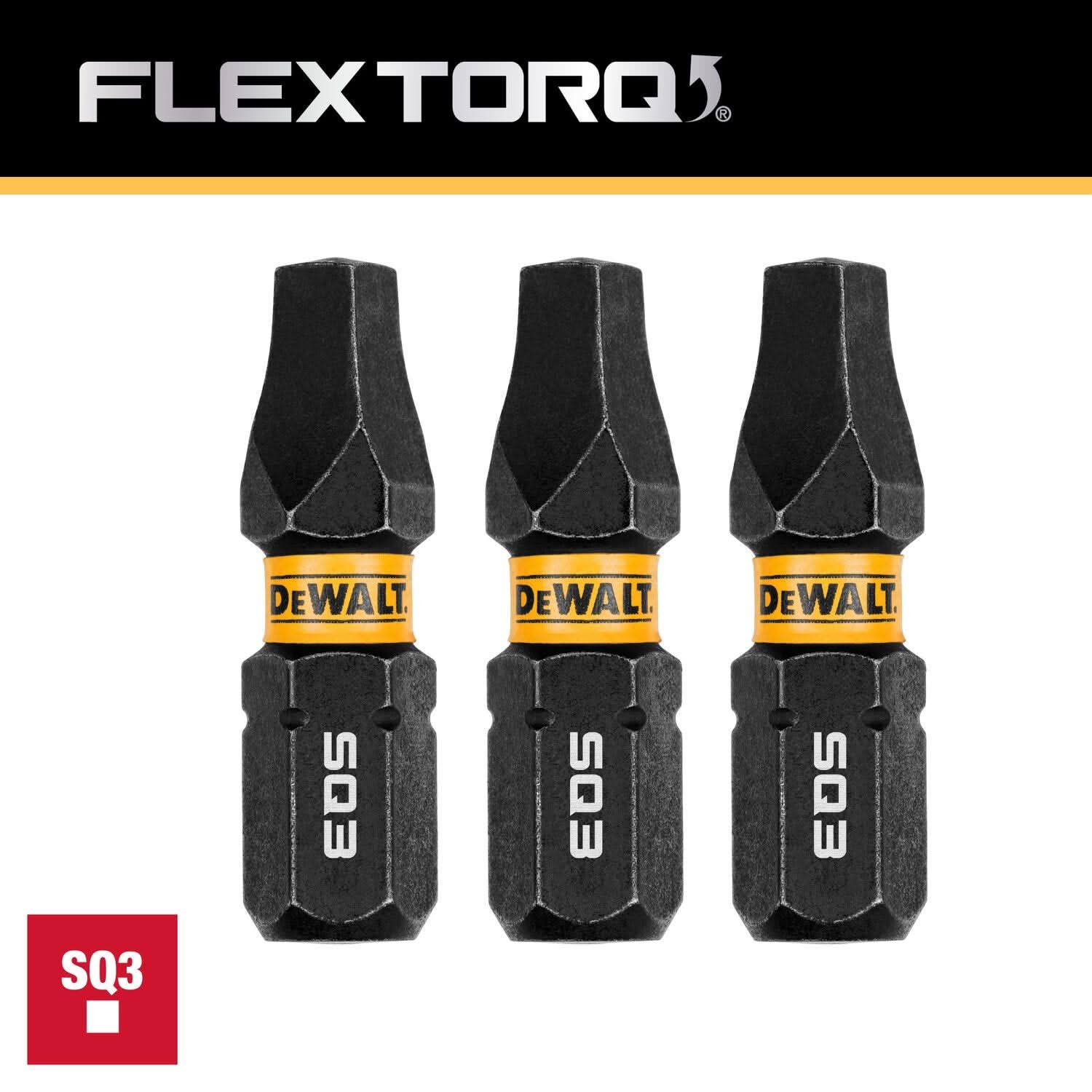 DeWalt DWAF1SQ3IR3 FlexTorq Impact Ready Screwdriving Bit, SQ3, 1 in. (3-Pack)