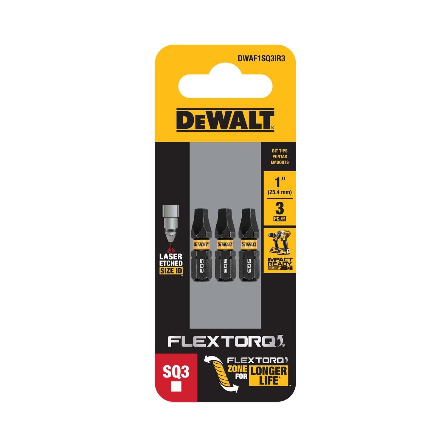 DeWalt DWAF1SQ3IR3 FlexTorq Impact Ready Screwdriving Bit, SQ3, 1 in. (3-Pack)
