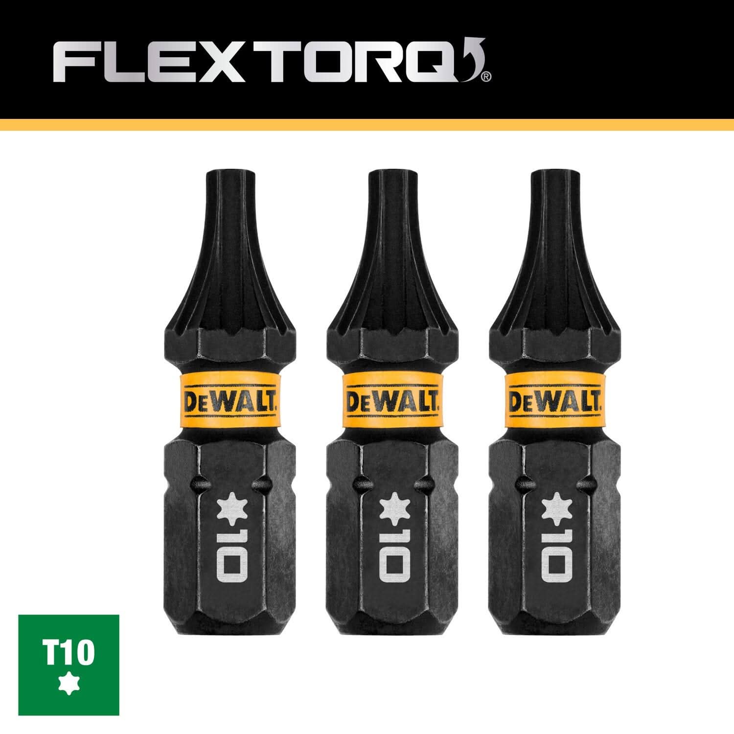 DeWalt DWAF1TX10IR3 FlexTorq Impact Ready Screwdriving Bit, T10, 1 in. (3-Pack)