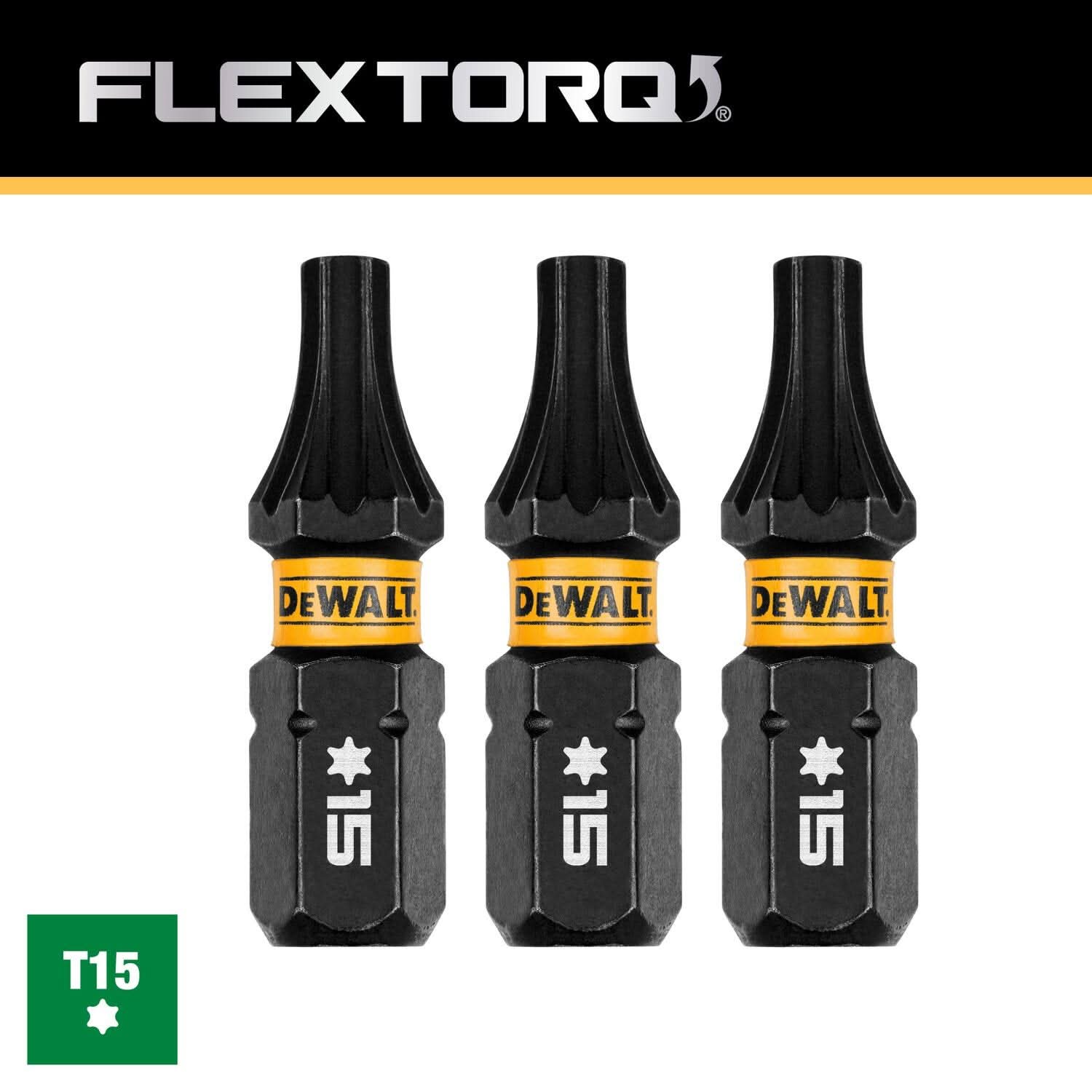 DeWalt DWAF1TX15IR3 FlexTorq Impact Ready Screwdriving Bit, T15, 1 in. (3-Pack)